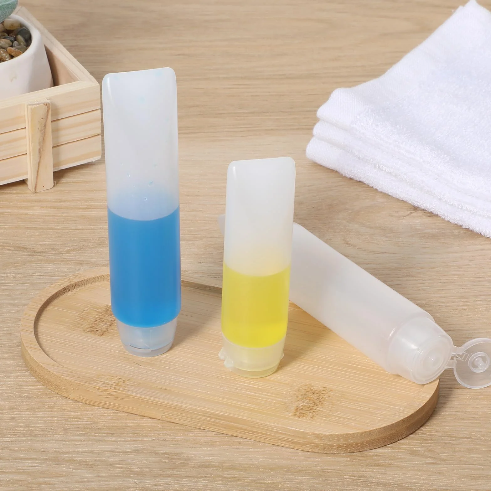 6 sztuk pojemników do nalewania, małe pojemniki na płyny, przeciw wyciekaniu, przezroczyste, plastikowe butelki podróżne na kosmetyki do szamponu, odżywki i balsamów (30/50 ml)
