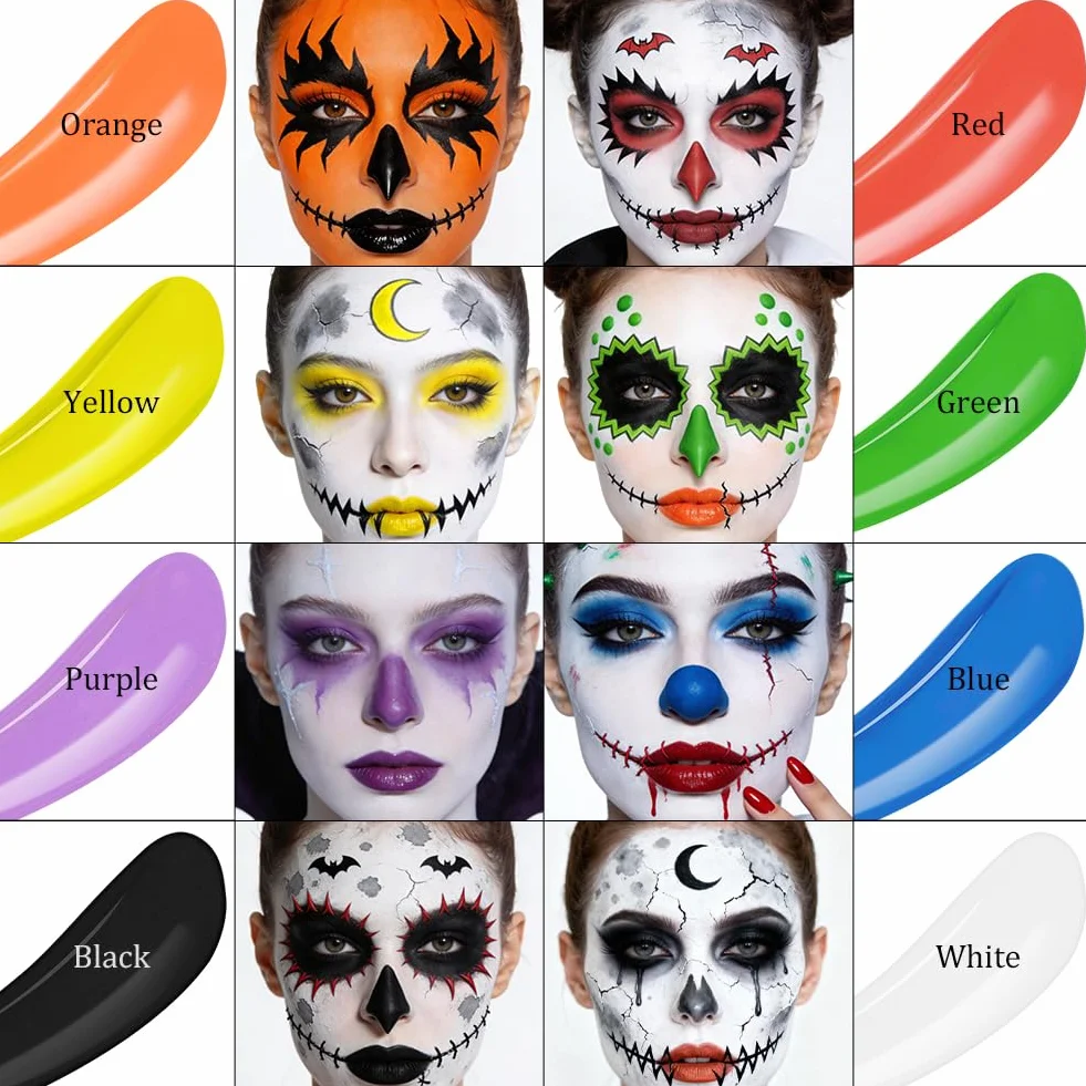 AOOWU Farba do twarzy 25 ml, zmywalna, biały, na karnawał Halloween cosplay