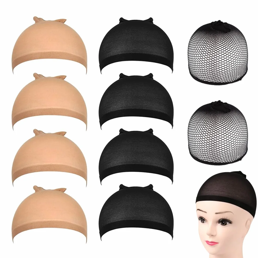 10 sztuk czapek z siatki do włosów, czapka unisex z peruką, czapka z peruką dla mężczyzn i kobiet, peruka damska, peruka wig, siatka na perukę, bald cap wig (beżowa x 4 szt., czarna x 6 szt.)