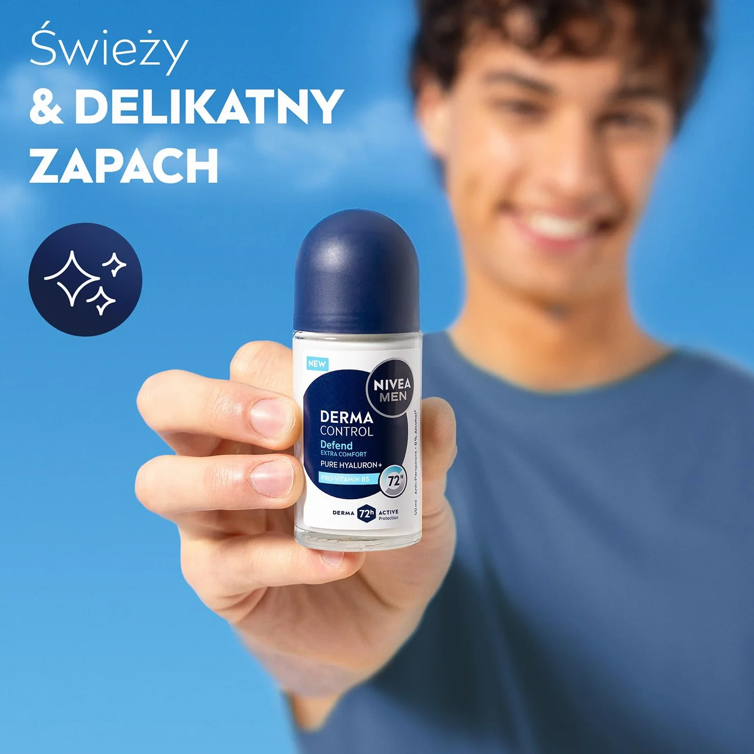 NIVEA MEN Derma Control Defend Antyperspirant dla mężczyzn roll on - 72h ochrony z kwasem hialuronowym i prowitaminą B5, 50 ml
