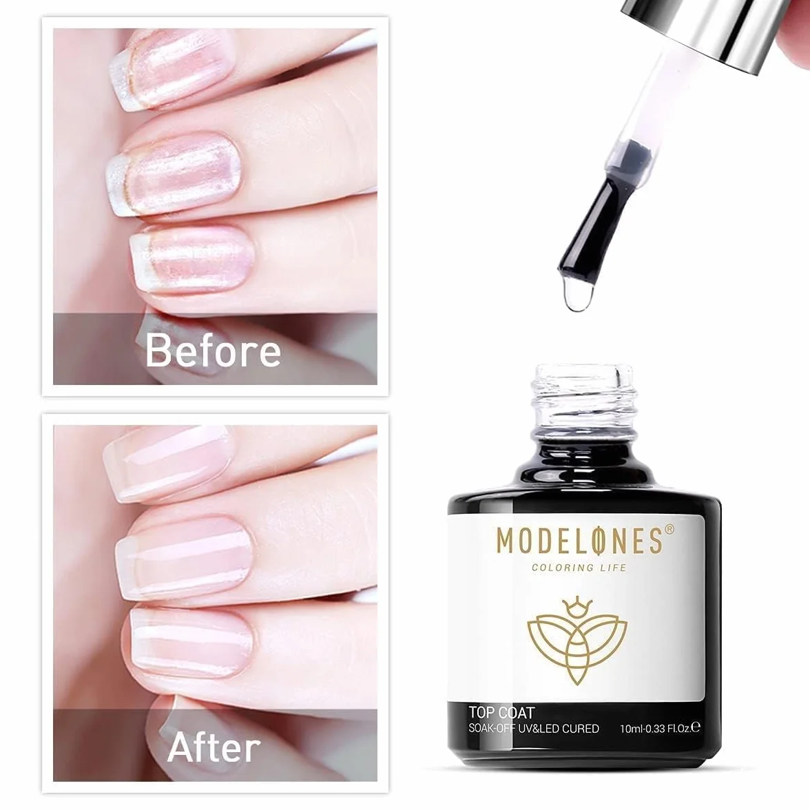 Modelones Top Coat Semipermanent 10ml No Wipe UV LED Żel do paznokci Manicure
