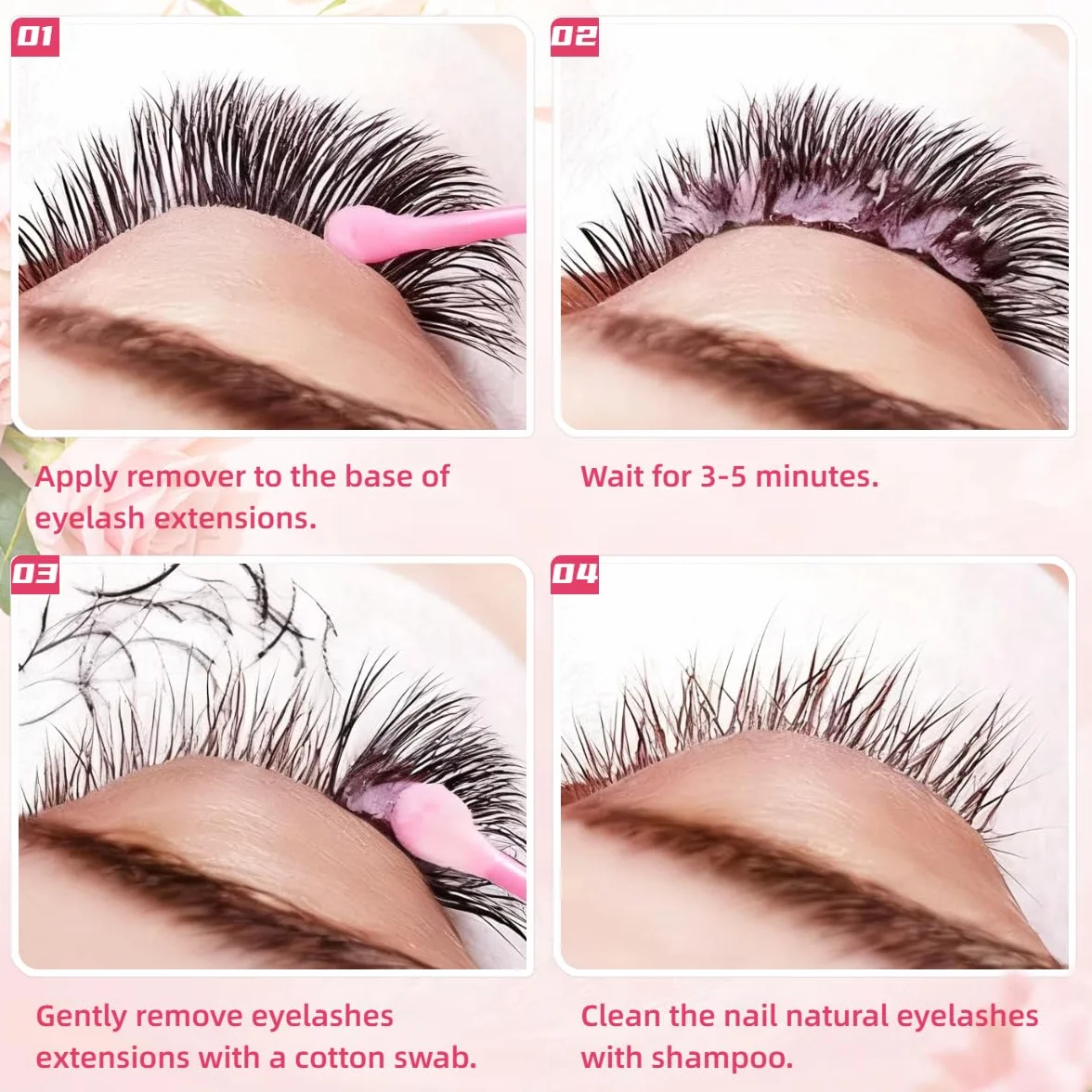 Lash Remover, krem do usuwania rzęs, przedłużanie rzęs z 100 wacikami, nadaje się do usuwania rzęs bez śladów, niskie podrażnienia, różowy, 5 g