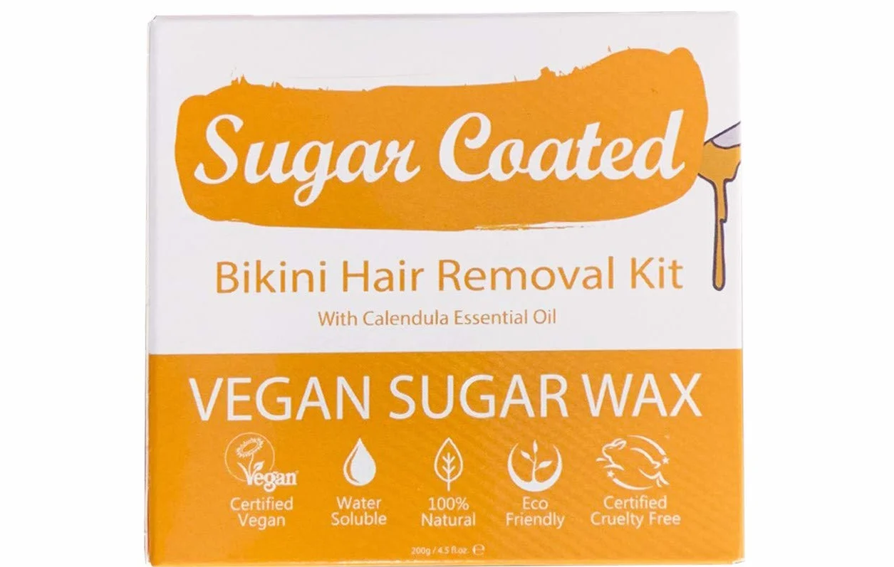 Sugar Coated Hair Removal Wax Kit for Bikini Line, Gentle Non-Damaging Waxing Kit with Calendula Oil 200g