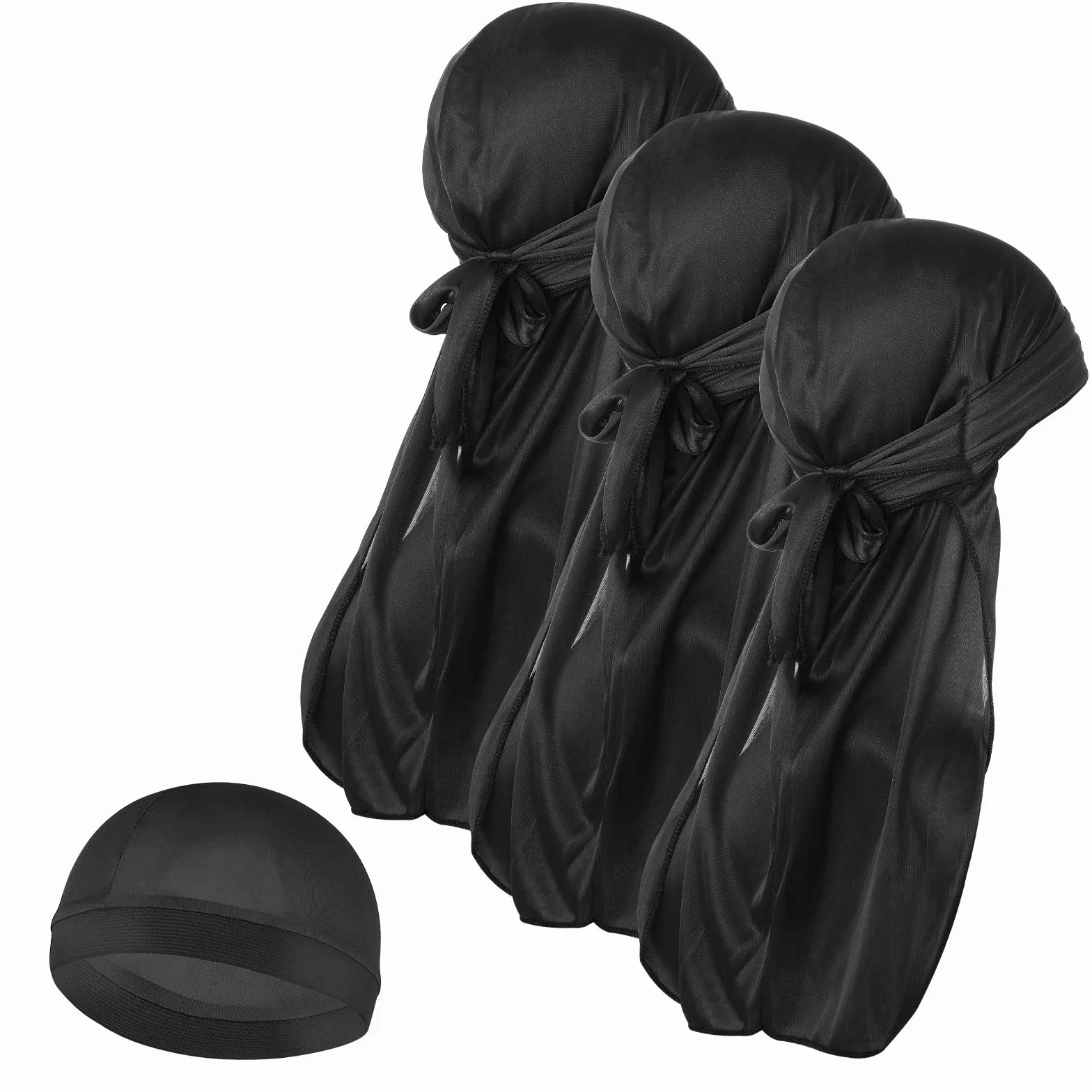 Molain Męskie jedwabne czapki Durag z falowanym wzorem 3+1 sztuk elastyczne oddychające
