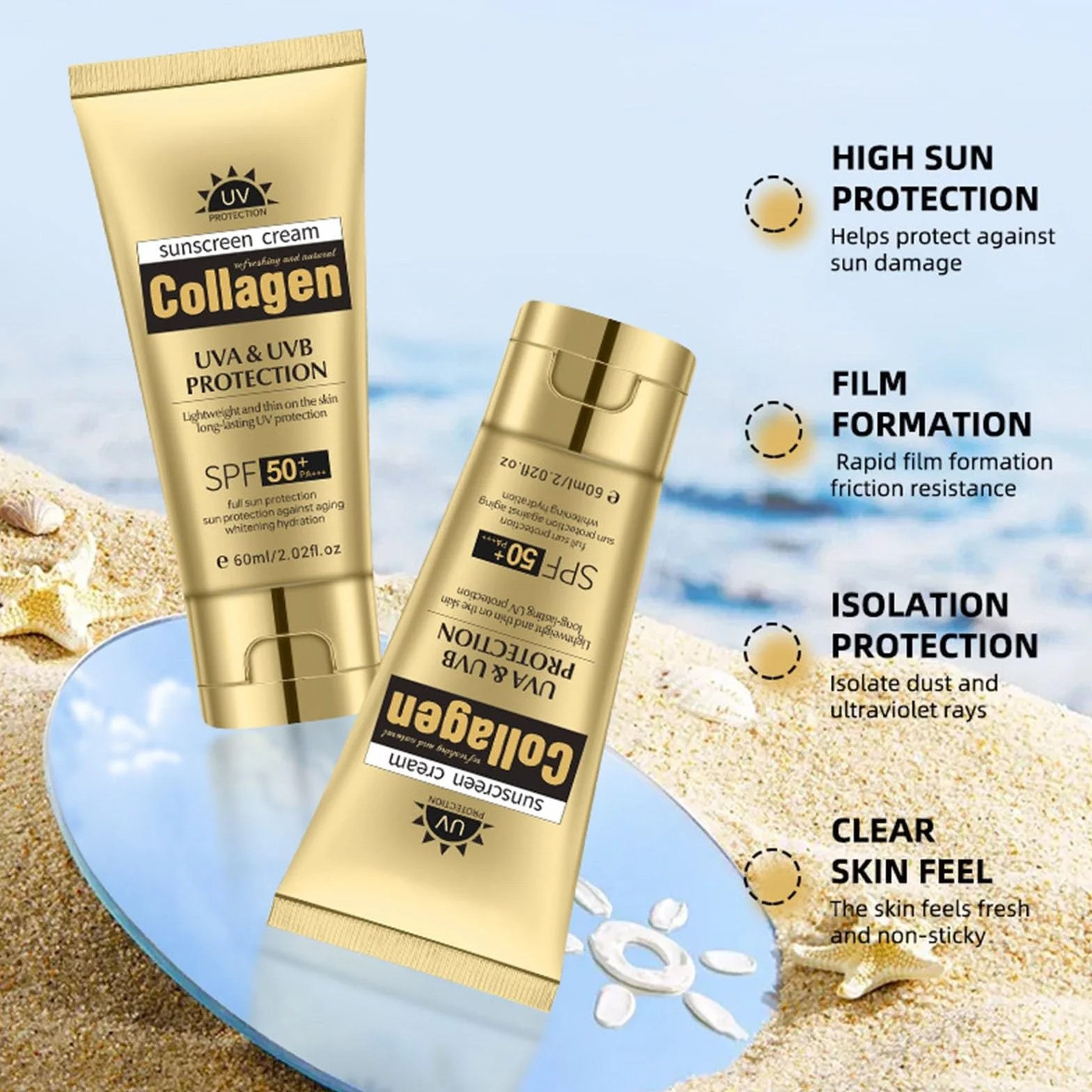 Lightweight Natural Sunscreen, Tinted Moisturizer with SPF 50+ | Face Sunscreen, Breathable Non Greasy Daily Sun Care 60 ml, Spectrum Protection Isolating Sun Block For Face Body (2 szt.)