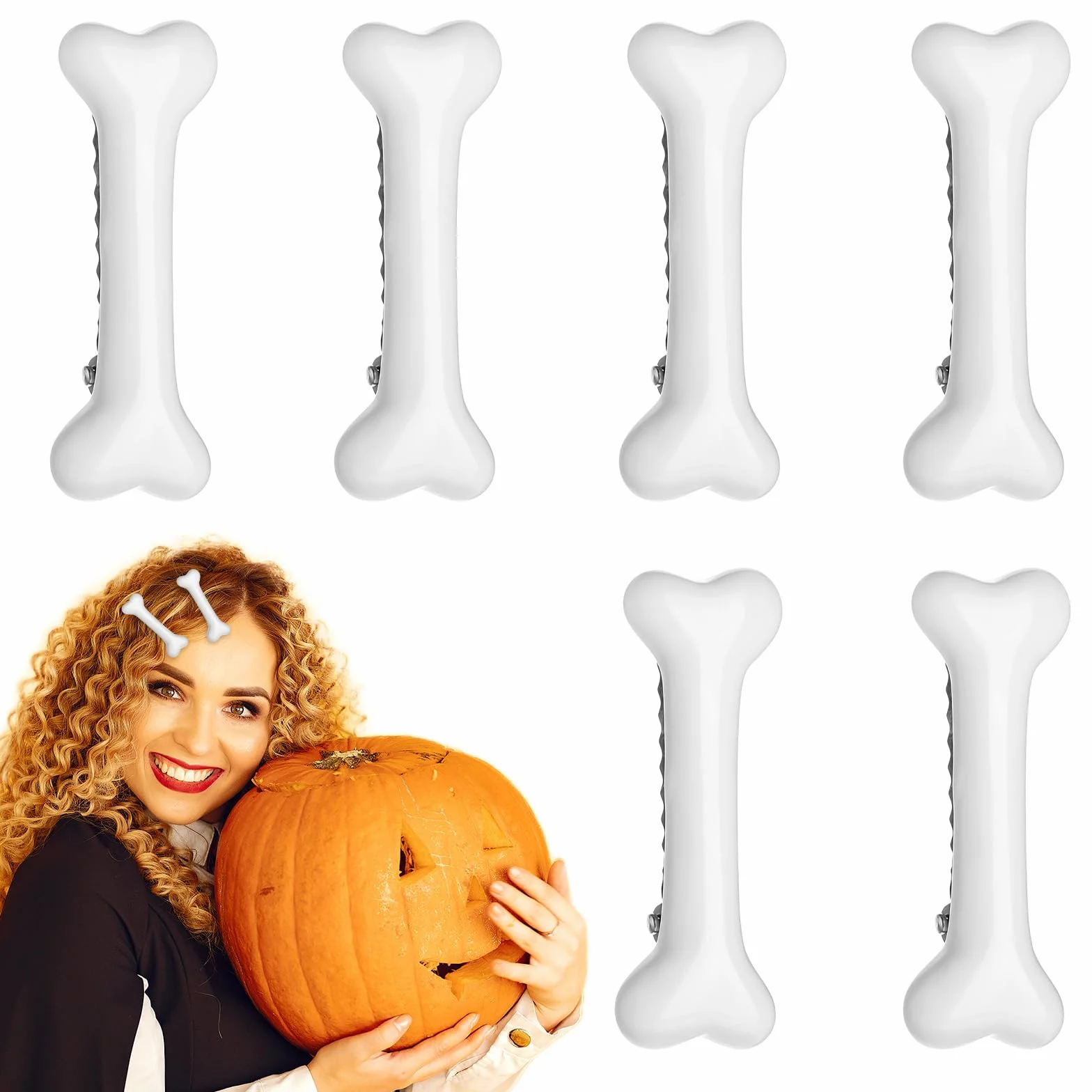 6 sztuk spinek do włosów w kształcie kości, z tworzywa sztucznego, spinki do włosów dla kobiet, Kawaii, akcesoria do kości, na Halloween, spinki do włosów z kością, cosplay, akcesoria do włosów