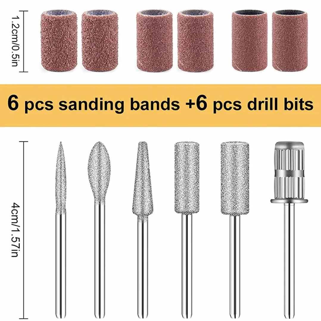 Zestaw 12 wierteł do paznokci z węglika wolframu do manicure pedicure
