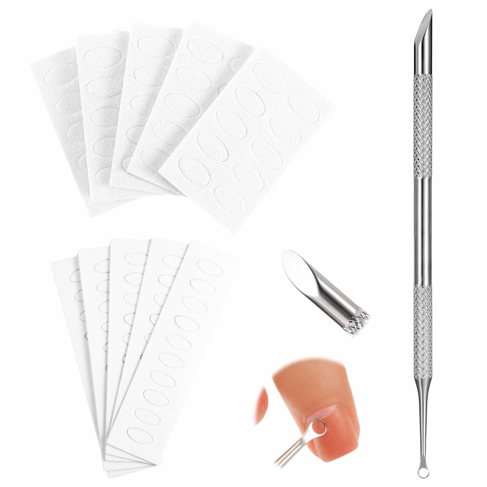 Tyqour 1 x łopatka do skórek paznokci, podwójna głowica ze stali nierdzewnej z 100 szt. papieru ściernego, podwójna głowica, papier ścierny, do manicure, profesjonalne narzędzie do obcinania skórek