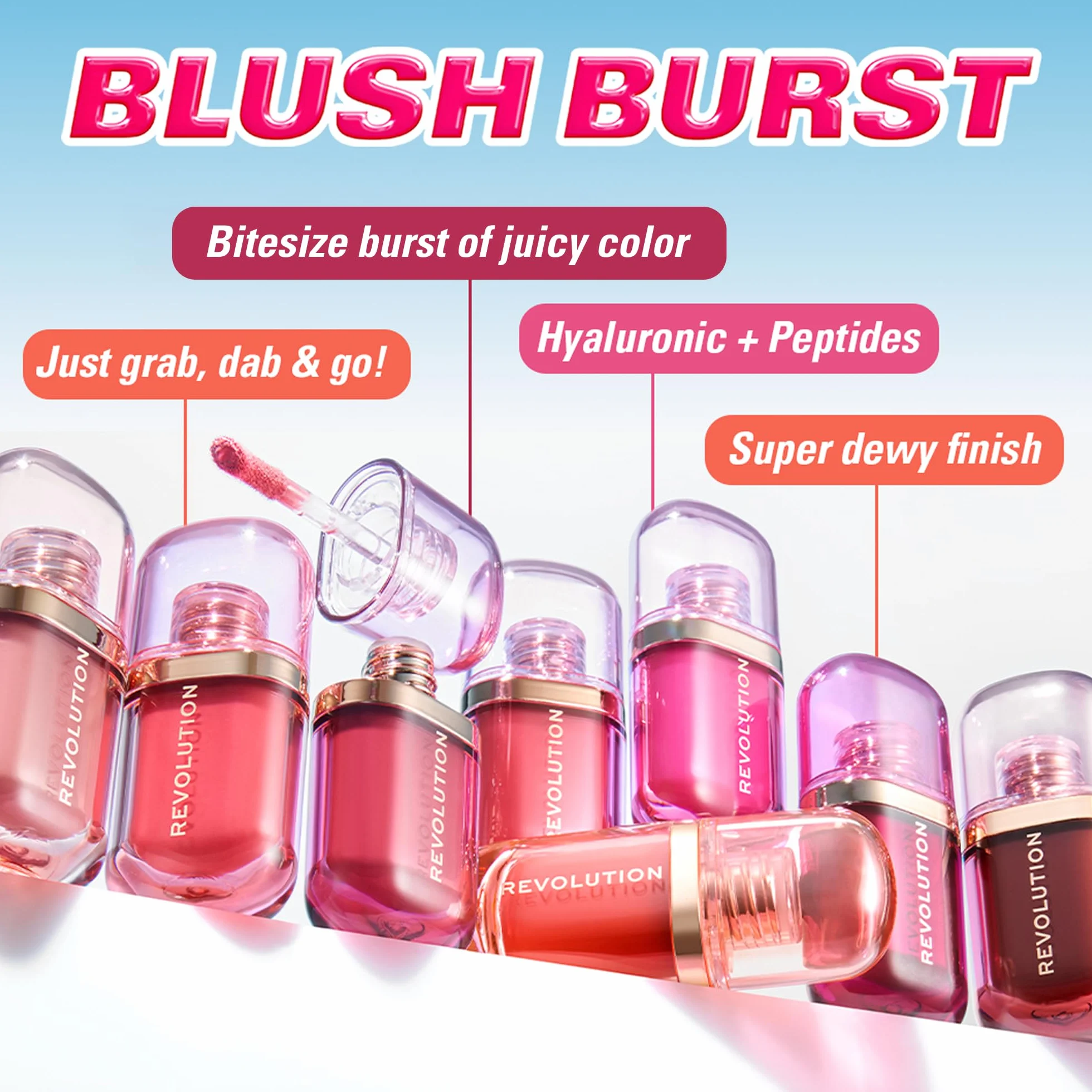 Revolution Superdewy Liquid Blush Burst odstraszacz do kąpieli serum peptyd kwas hialuronowy wegański odwodniony Caramel Cooler Bronze 4,2 ml