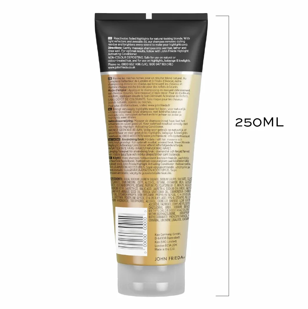 John Frieda Blonde Highlight Activating Moisturising Avocado Oil For Blonde Hair Szampon, Przezroczysty, 200 ml