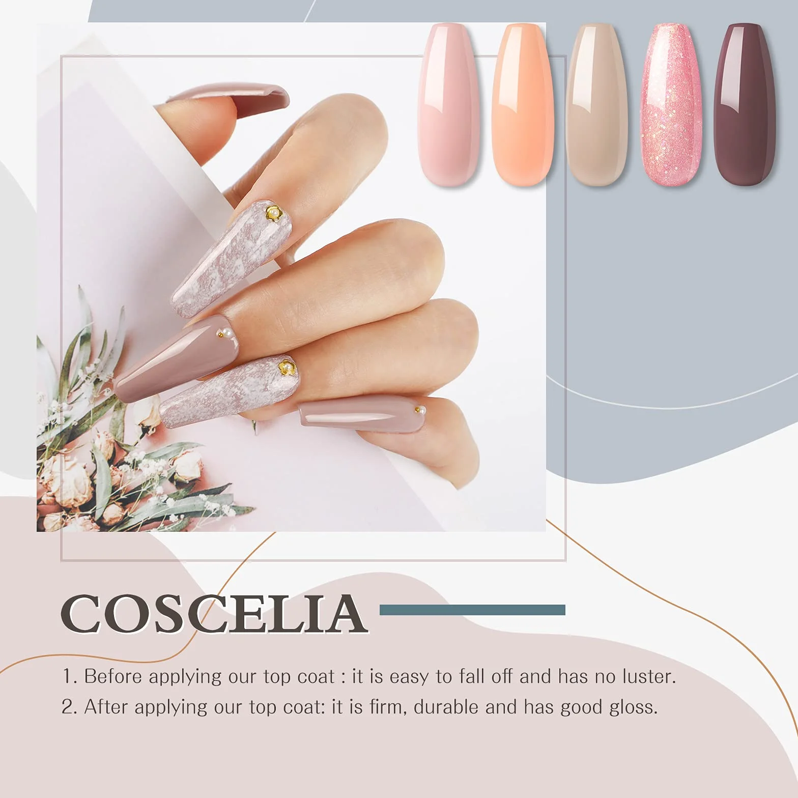 Coscelia Primer i Top coat Półtrwały zestaw lakierów do paznokci 2x10 ml