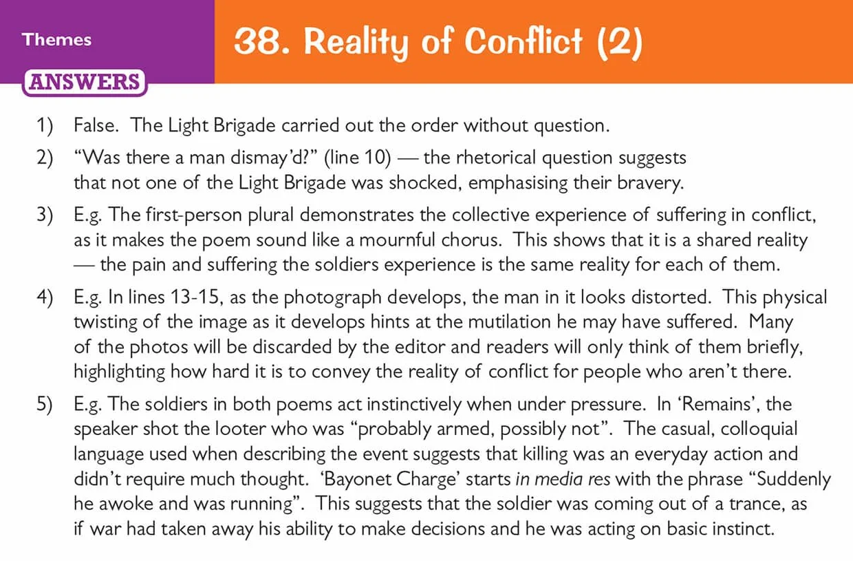 GCSE English: AQA Power & Conflict Poetry Anthology - Revision Question Cards