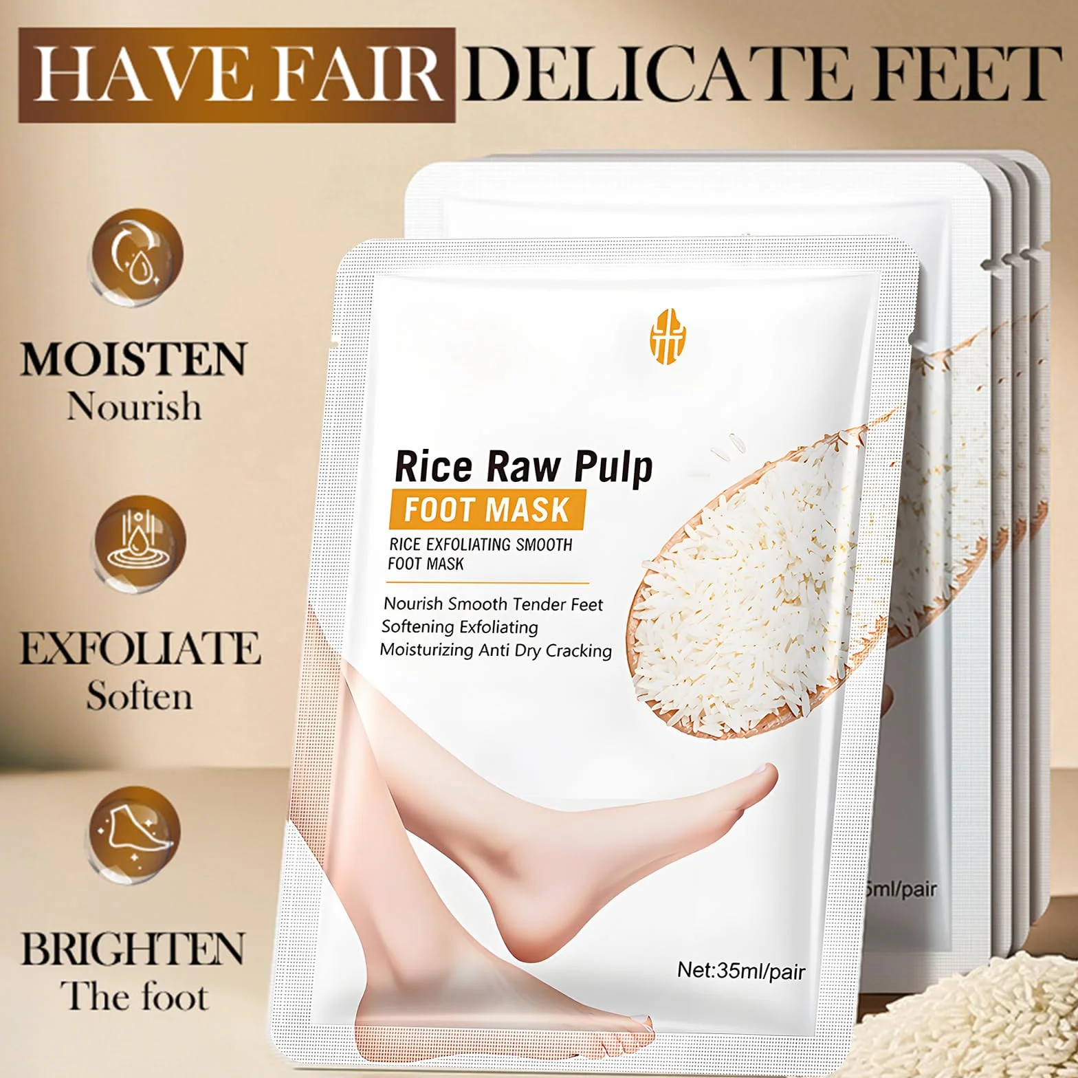 Rice Exfoliating Smooth Foot Mask zestaw masek do rąk, z naturalnym ekstraktem z ryżu, zapewnia głębokie nawilżenie, pielęgnuje suchą i popękaną skórę, 6 par masek na stopy i 6 par masek do rąk