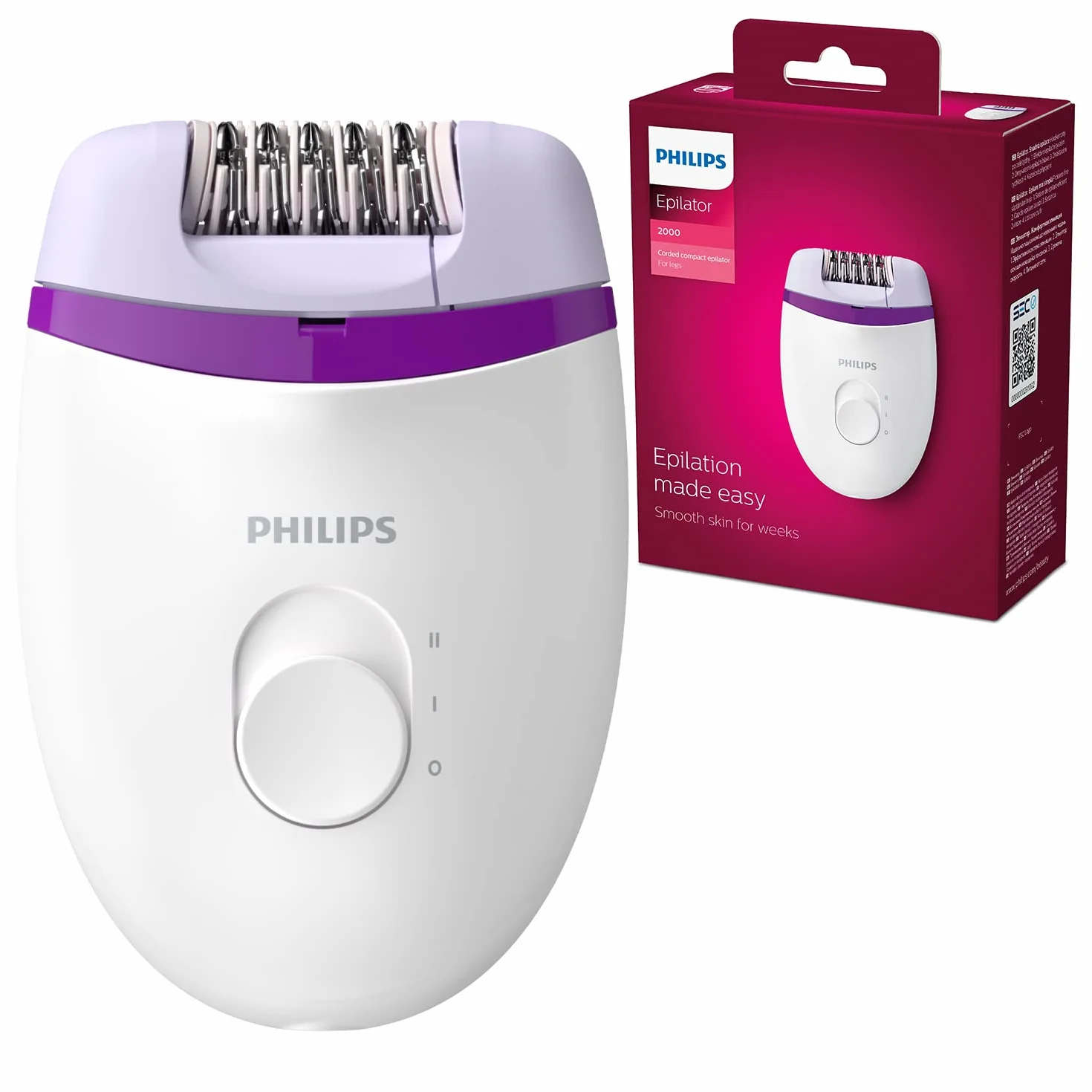 Philips Satinelle Essential BRE225/00 Kompaktowy depilator do nóg 2 ustawienia prędkości zasilany sieciowo 15 V