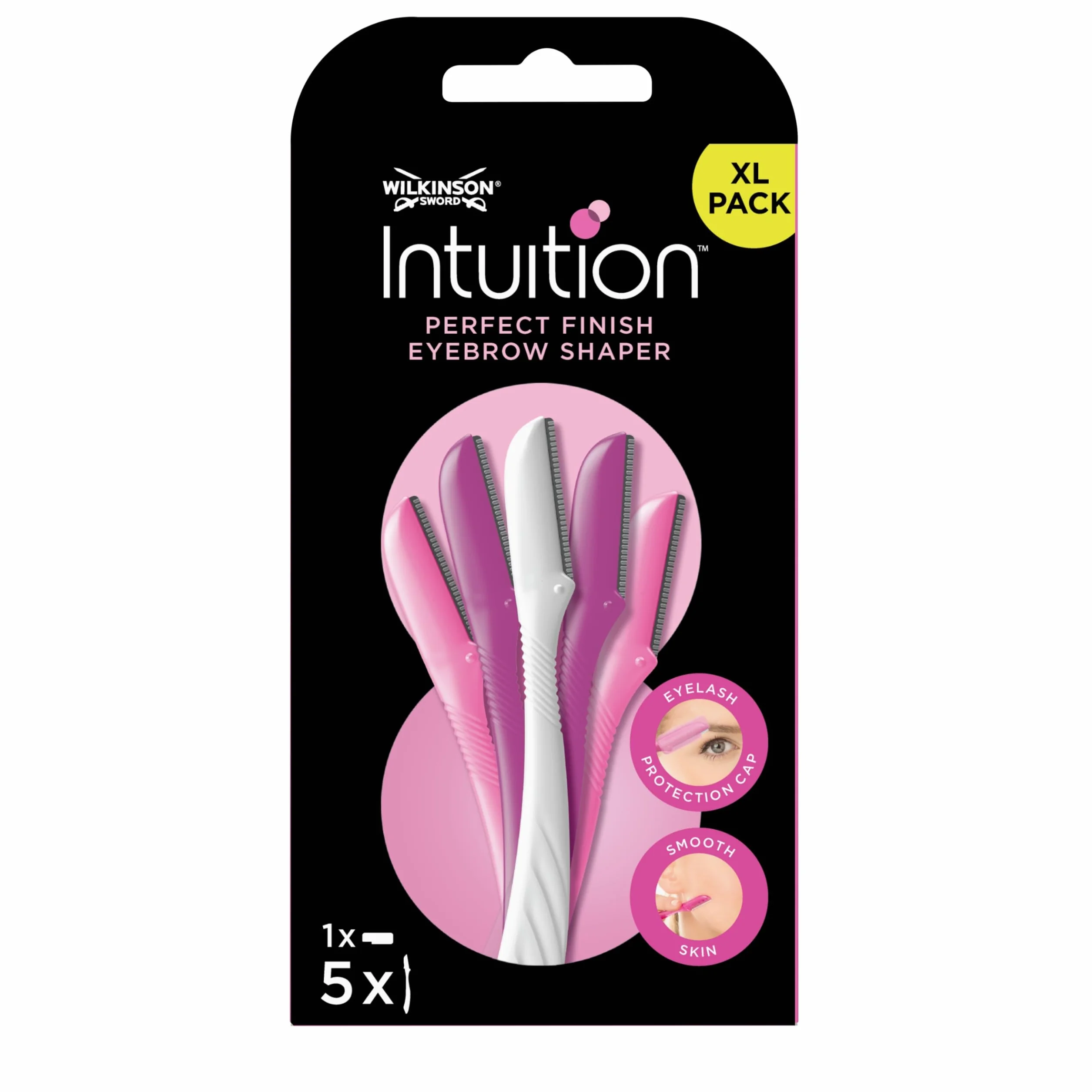 WILKINSON SWORD - Intuition Eyebrow Shaper dla kobiet | Usuwanie włosów twarzy i trymer | Narzędzie do złuszczania skóry | 5 jednorazowych maszynek do golenia