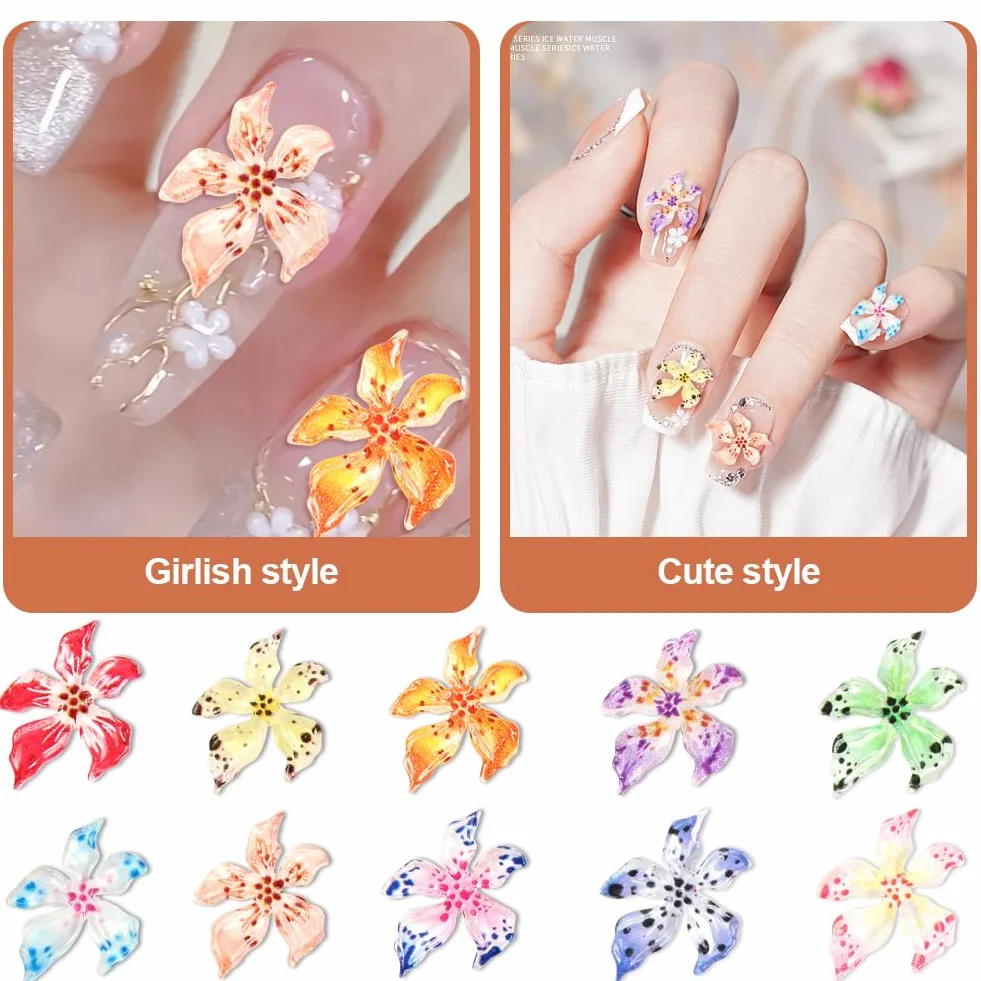 Vicloon Zestaw artystycznych zawieszek do paznokci 60 szt. kwiatowe 3D żywiczne stras DIY manicure