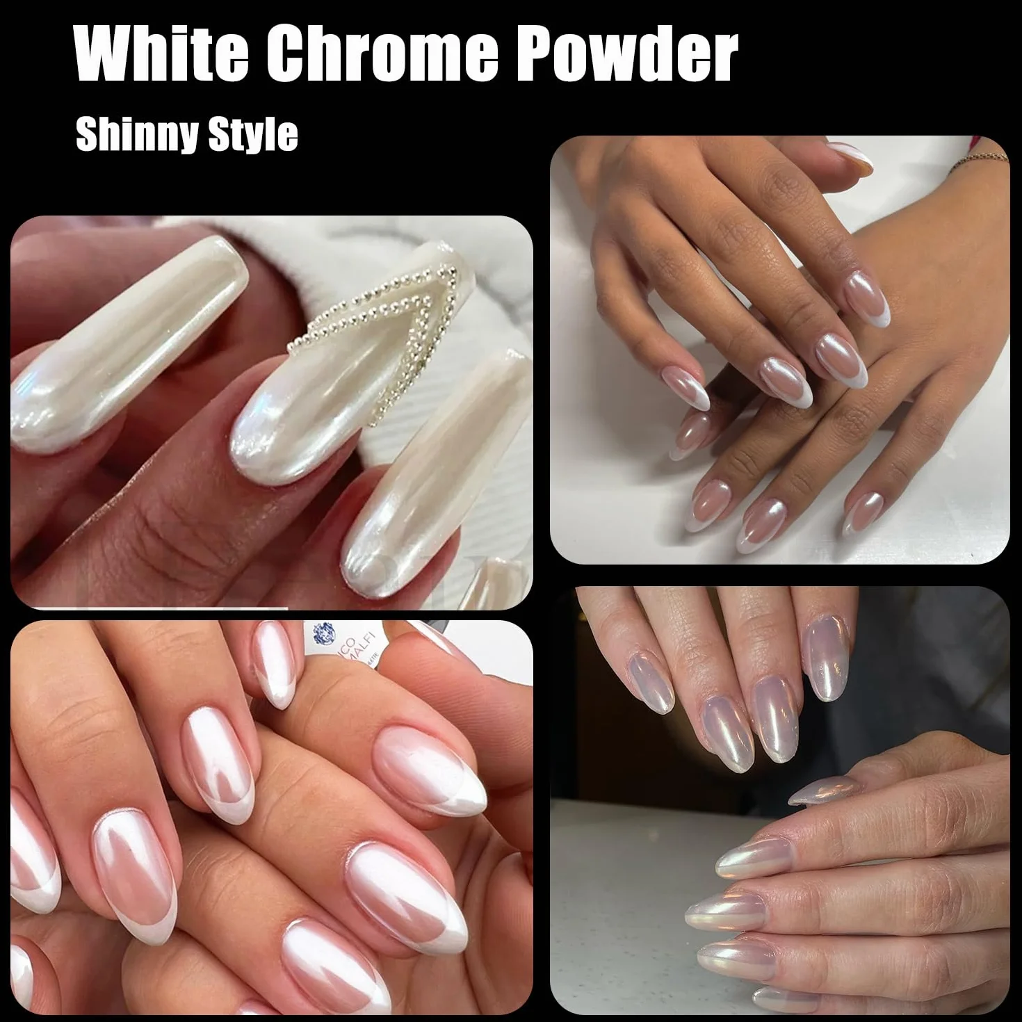 2 pudełka White Pearl Chrome Nail powder Transparentny Aurora Chrome Pigment dla nóg, lśniące glitter powders efekt lustrzany