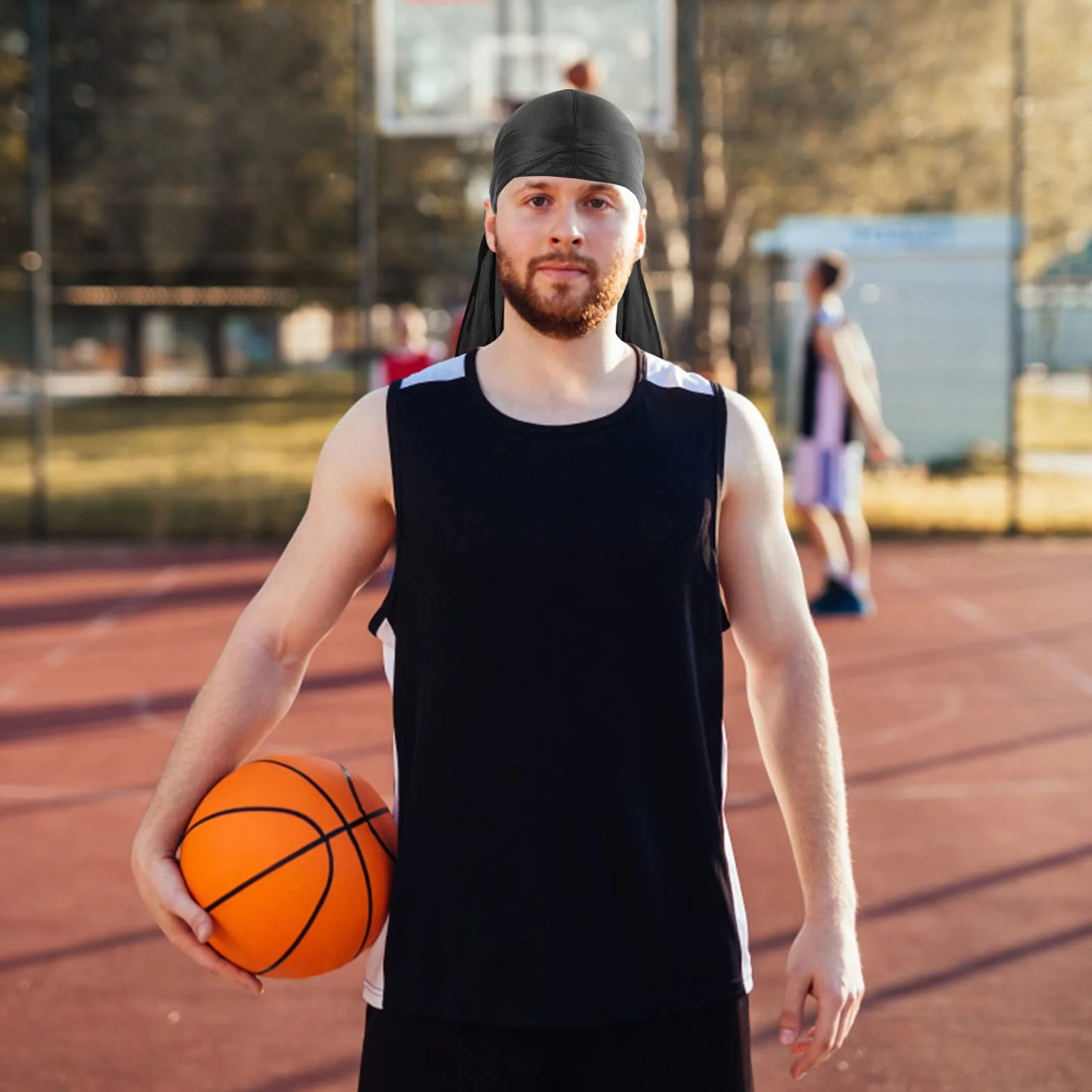 Molain Męskie jedwabne czapki Durag z falowanym wzorem 3+1 sztuk elastyczne oddychające
