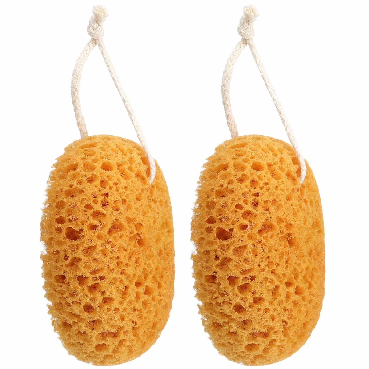 TIESOME Gąbki do kąpieli, 2 sztuki, naturalna gąbka do kąpieli, 15,5 cm, peeling, gąbka do ciała, gąbka do ciała, ze sznurkiem, głębokie czyszczenie, bardzo miękkie, akcesoria prysznicowe dla kobiet i