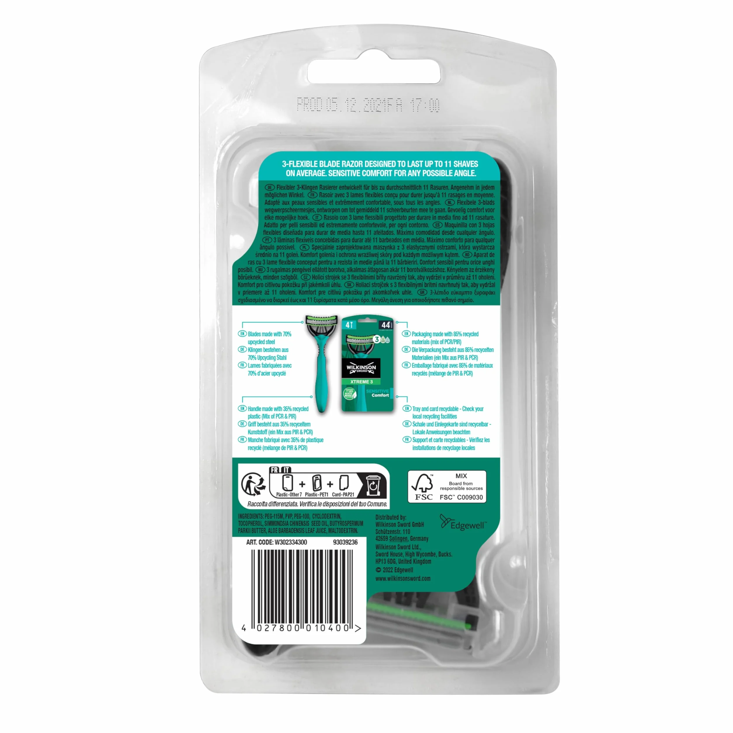 Wilkinson Xtreme 3 Sensitive Jednorazowe Maszynki do Golenia, 4 Sztuk
