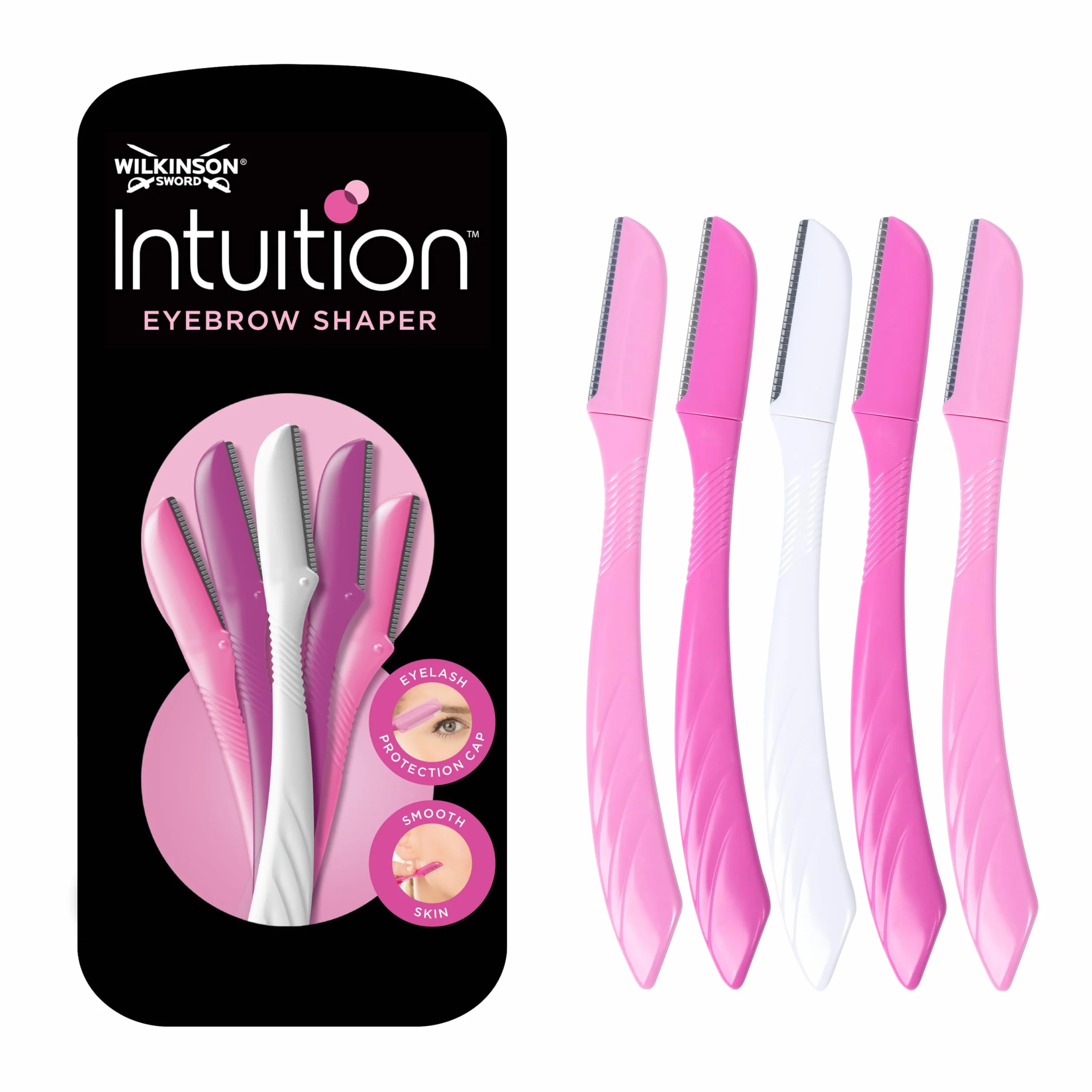 WILKINSON SWORD - Intuition Eyebrow Shaper dla kobiet | Usuwanie włosów twarzy i trymer | Narzędzie do złuszczania skóry | 5 jednorazowych maszynek do golenia