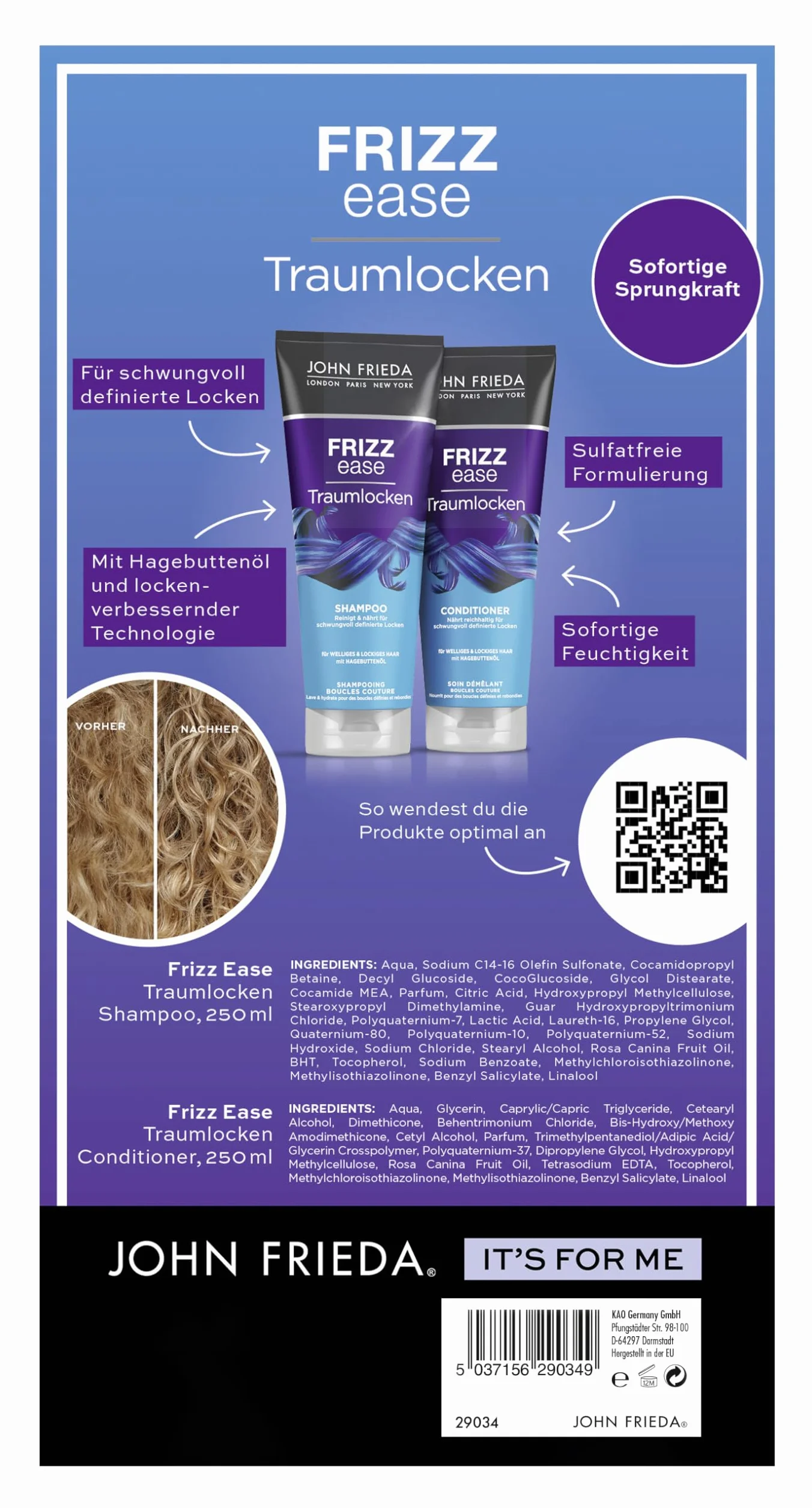John Frieda Frizz Ease Dream Loki zestaw szampon i odżywka 250 ml do włosów falistych kręconych