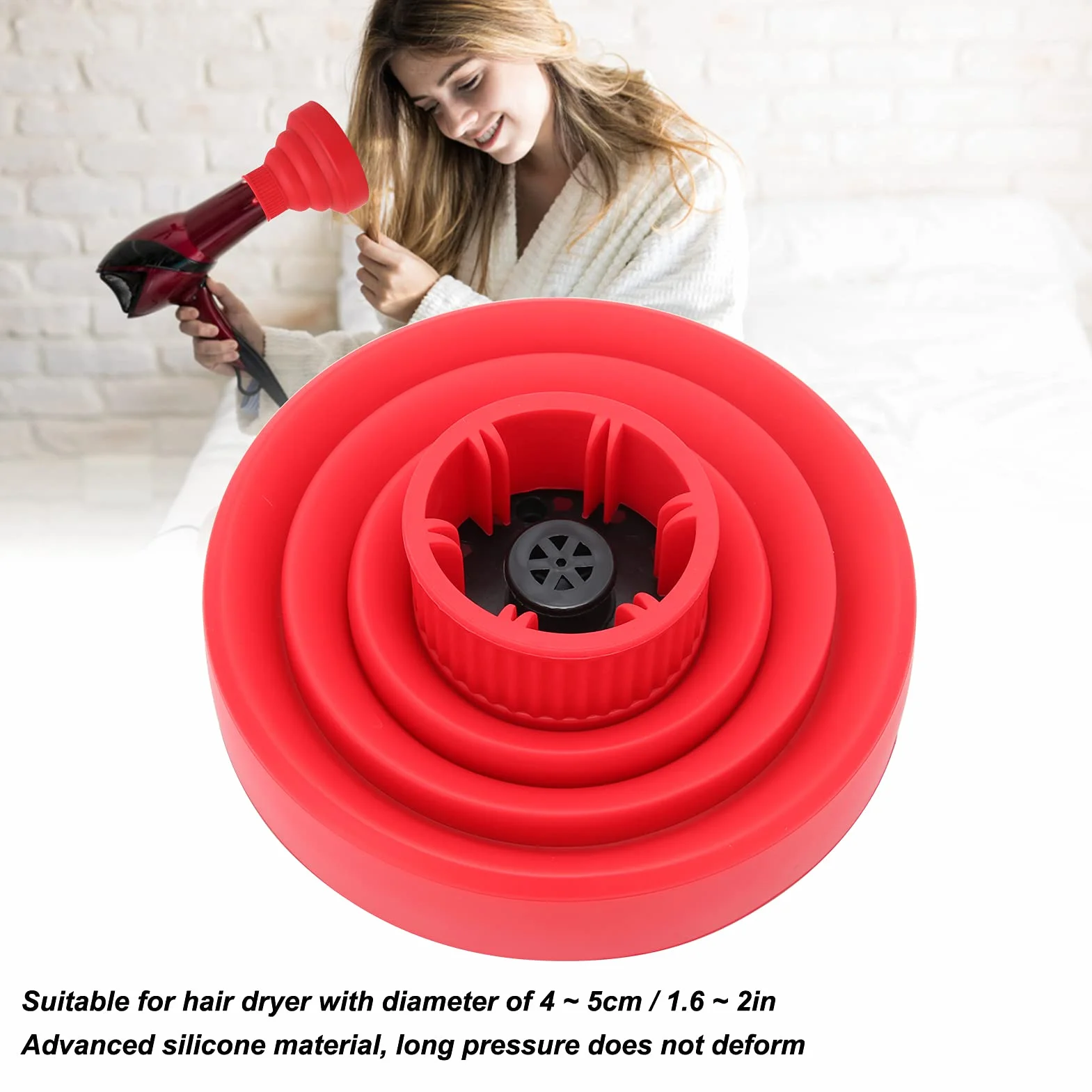Generic Uniwersalny Składany Dyfuzor do Suszarki do Włosów dla Idealnej Kręconej Fryzury Przenośny Składany Dyfuzor Podróżny Suszarek Włosów 4-5cm (czerwony)