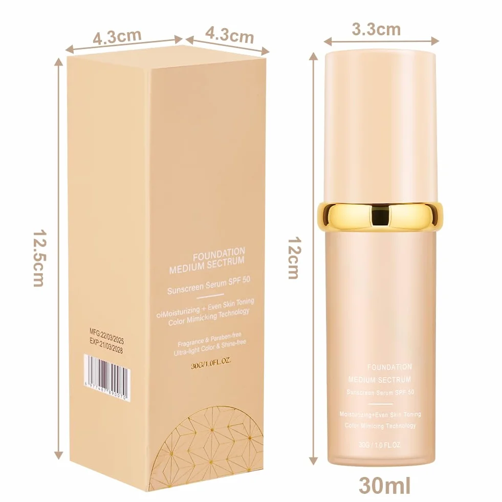 AUYAO Podkład do makijażu, wodoodporny, długotrwały, zmieniający kolor podkład SPF 50, płynny podkład nude, długotrwały, matujący, płynny makijaż, wegański, bezolejowy, podkład do makijażu do