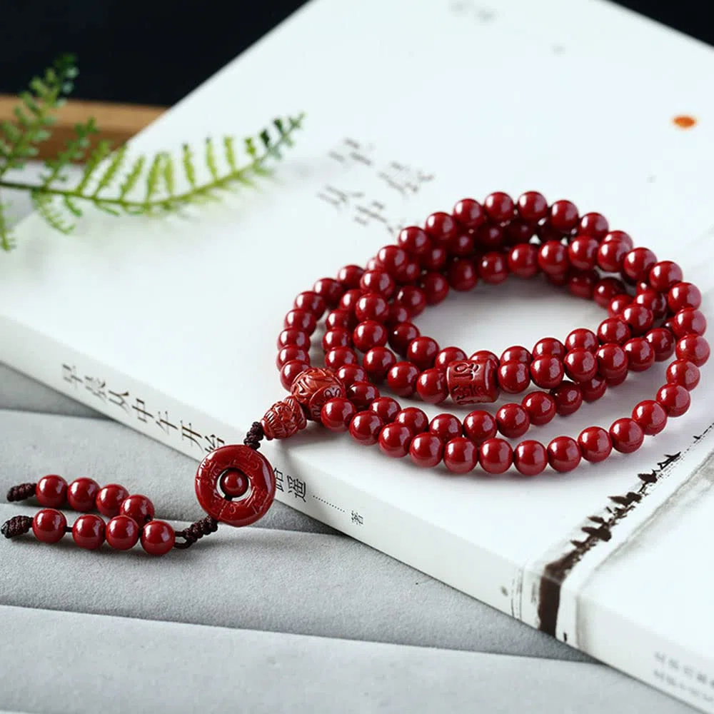 Koraliki modlitewne, naszyjnik z koralików, bransoletka, naturalna bransoletka z koralików cynobrowych 108 6 mm koraliki buddy cynobrowy różaniec Unisex para powodzenia Amulet