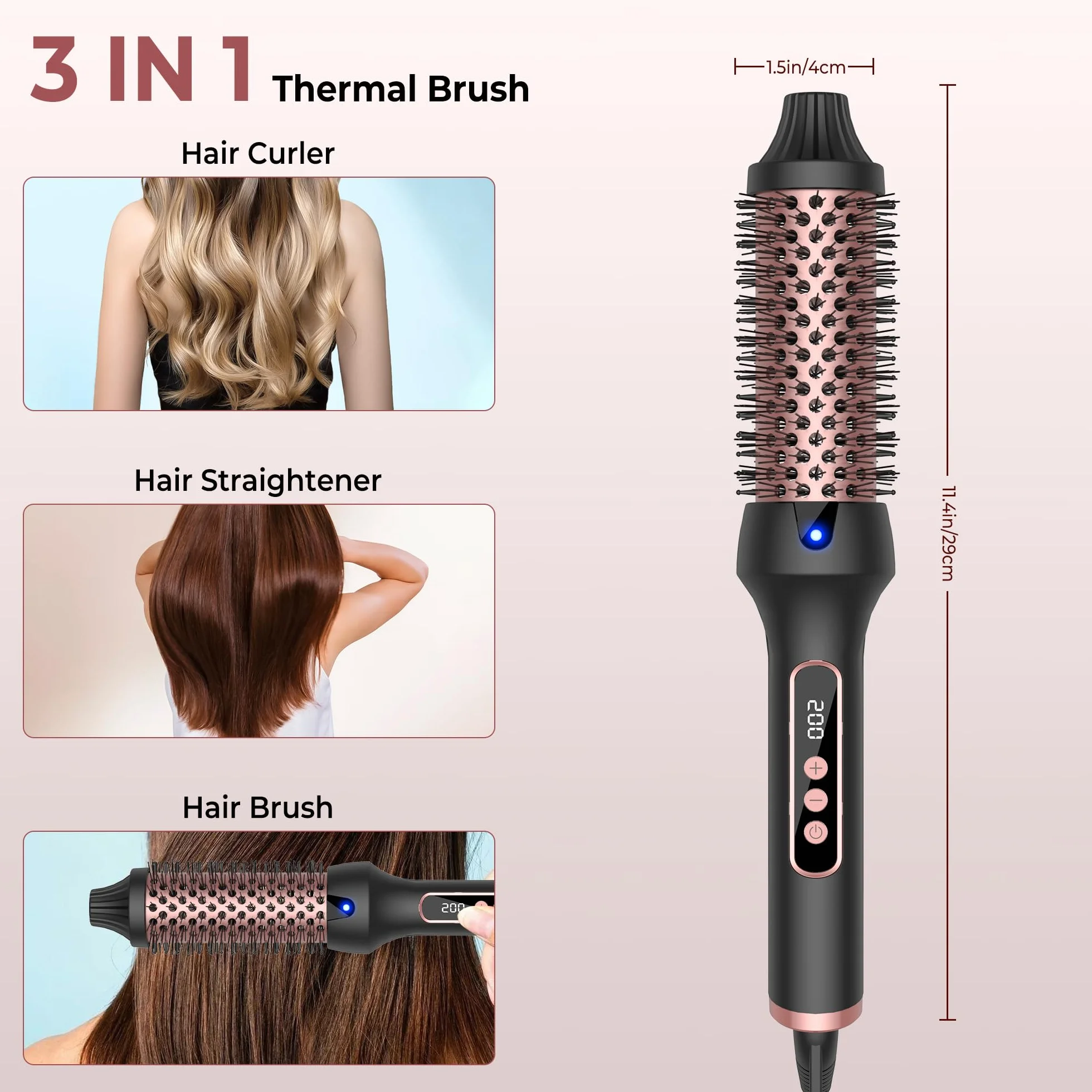 Thermal Brush LCD, jonowa szczotka termiczna, lokówka do lokówki, szczotka do stylizacji włosów, szczotka do stylizacji włosów, ciepła szczotka, prostownica do włosów, prostownica do włosów, okrągła