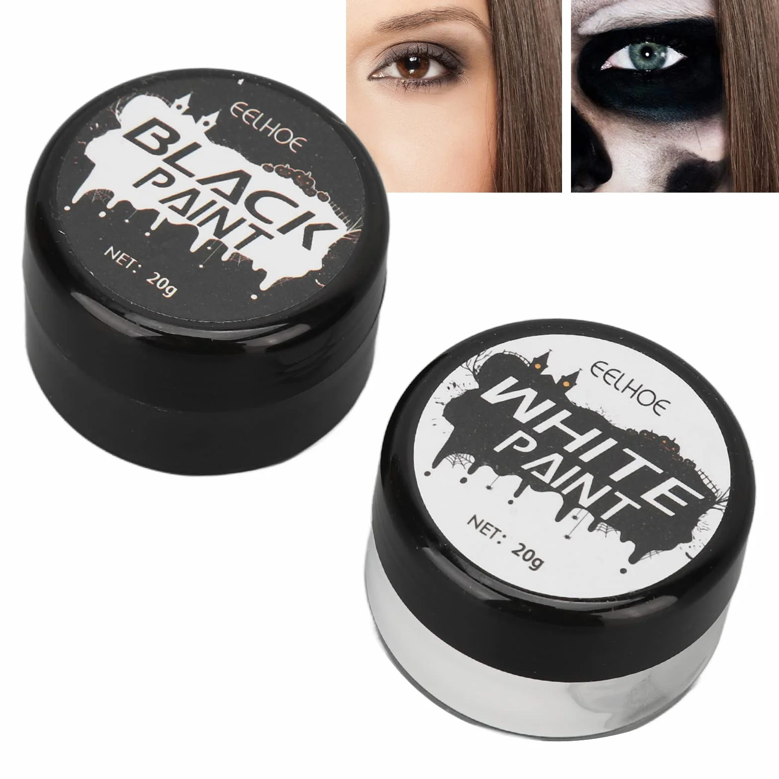 Halloween Cosplay SFX Makijaż, Zestaw do Malowania Twarzy Czarno-biały Mocno Pigmentowana Farba do Twarzy dla Majsterkowiczów Cosplay Imprezy Tematyczne dla Dorosłych Pełne Pokrycie Farba do Twarzy Fx
