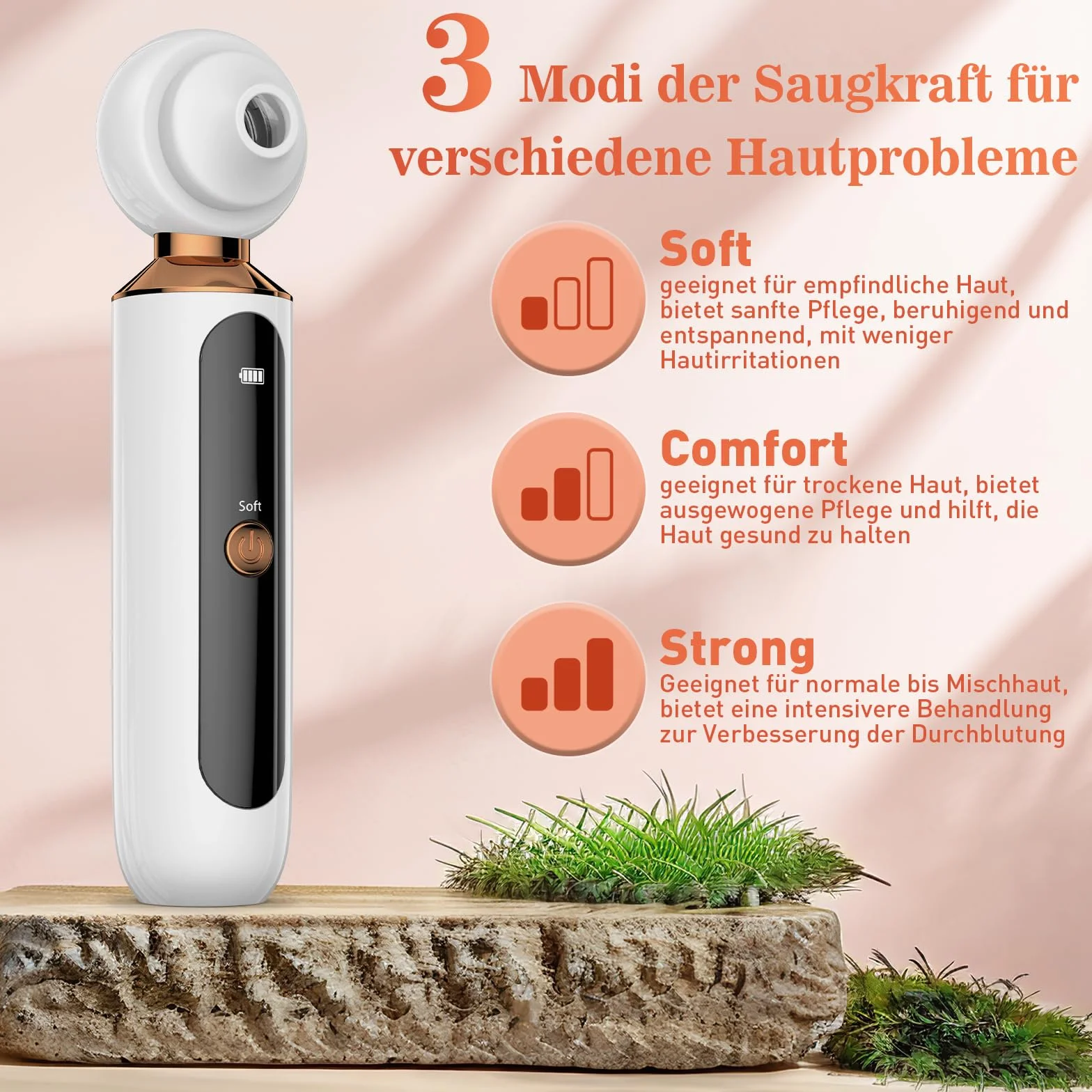 Elektryczny oczyszczacz porów z 3 poziomami ssania i lampą LED