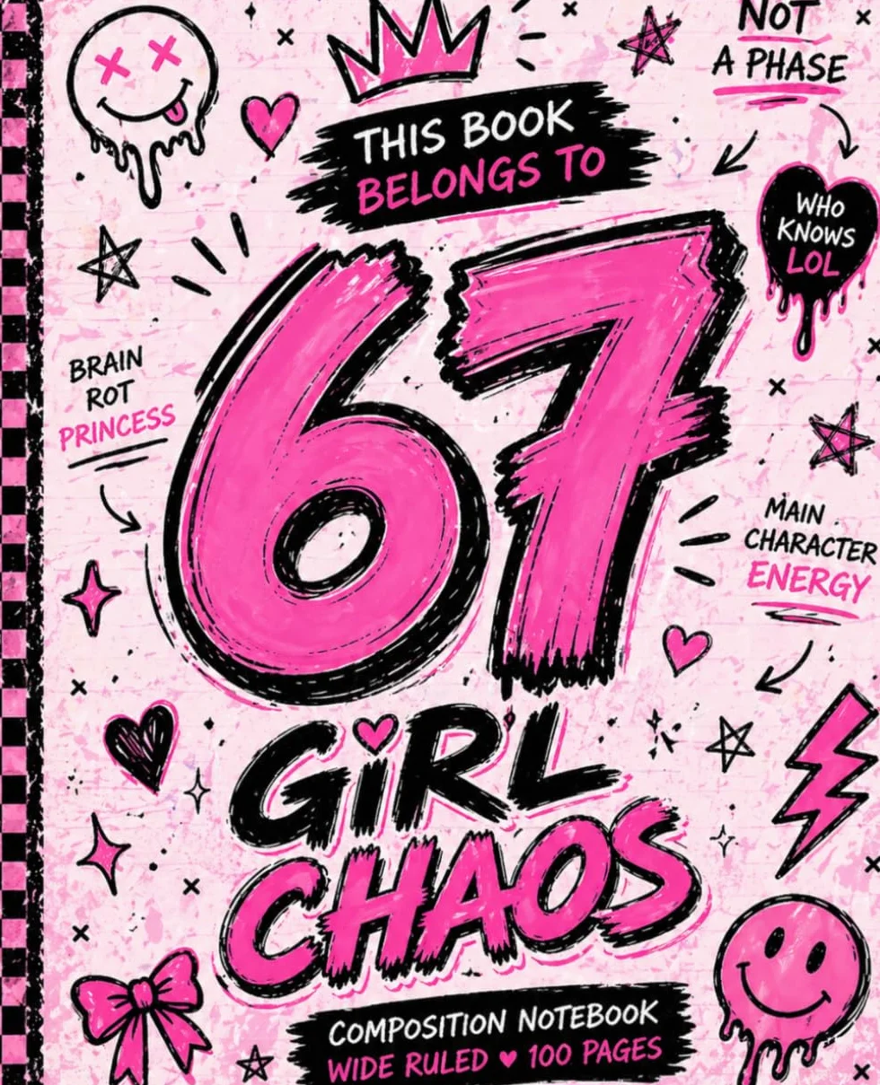 Girl Chaos 67 Composition Notebook: Funny Six Seven Pink Y2K Aesthetic Journal for Teen Girls and Students
