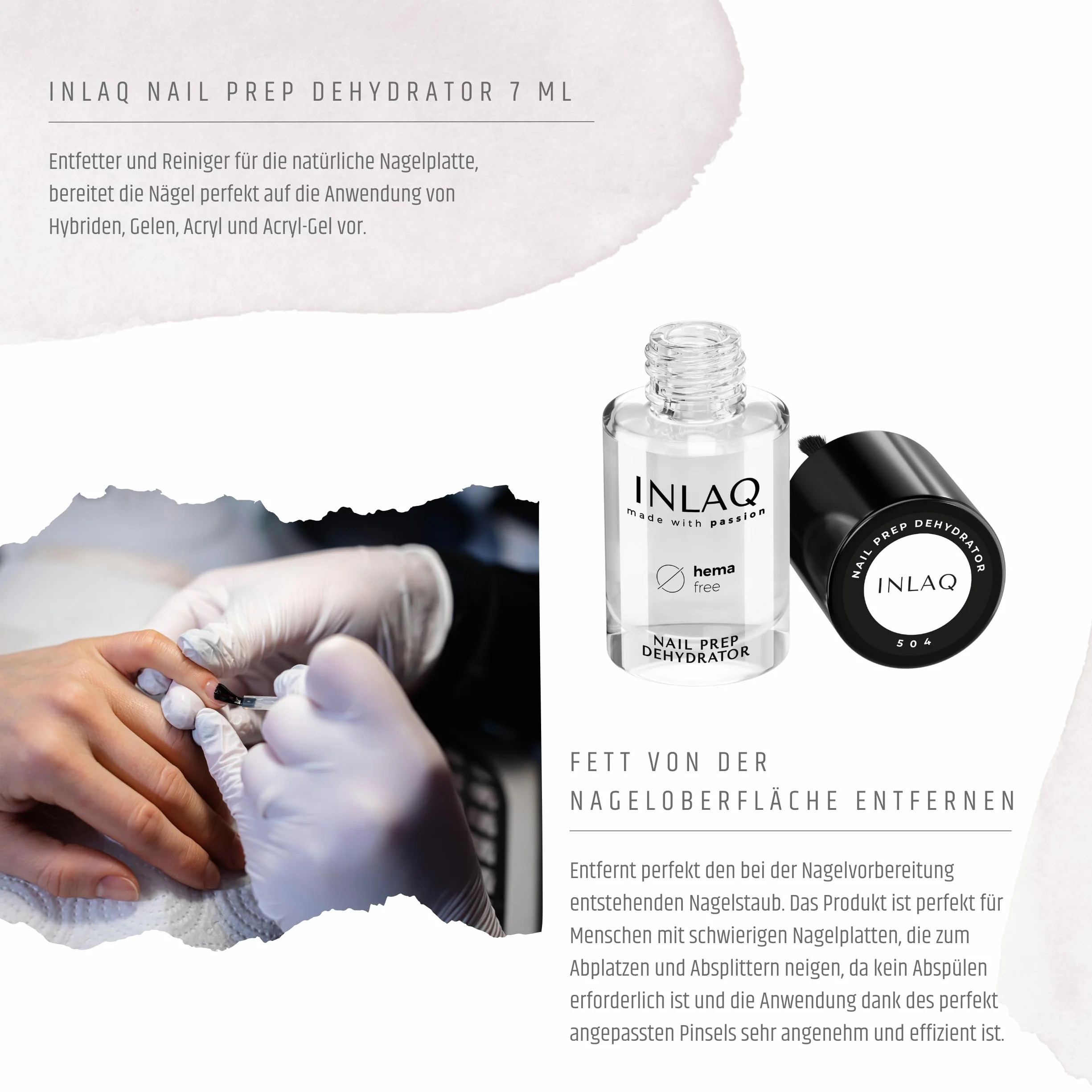 INLAQ® Nail Prep Dehydrator + Acid Primer | Zestaw do przygotowania i nakładania kwasów na paznokcie | Optymalne przygotowanie powierzchni paznokci | 2x7ml