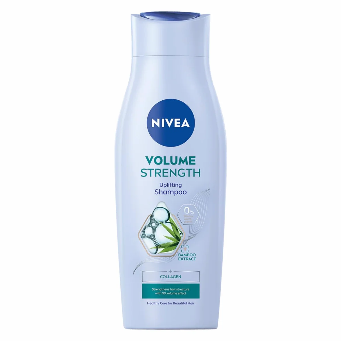 NIVEA Volume & Strength szampon do włosów – ekstrakt z bambusa i kolagen, dodający objętości oraz pielęgnacyjna formuła bez silikonów – 400 ml