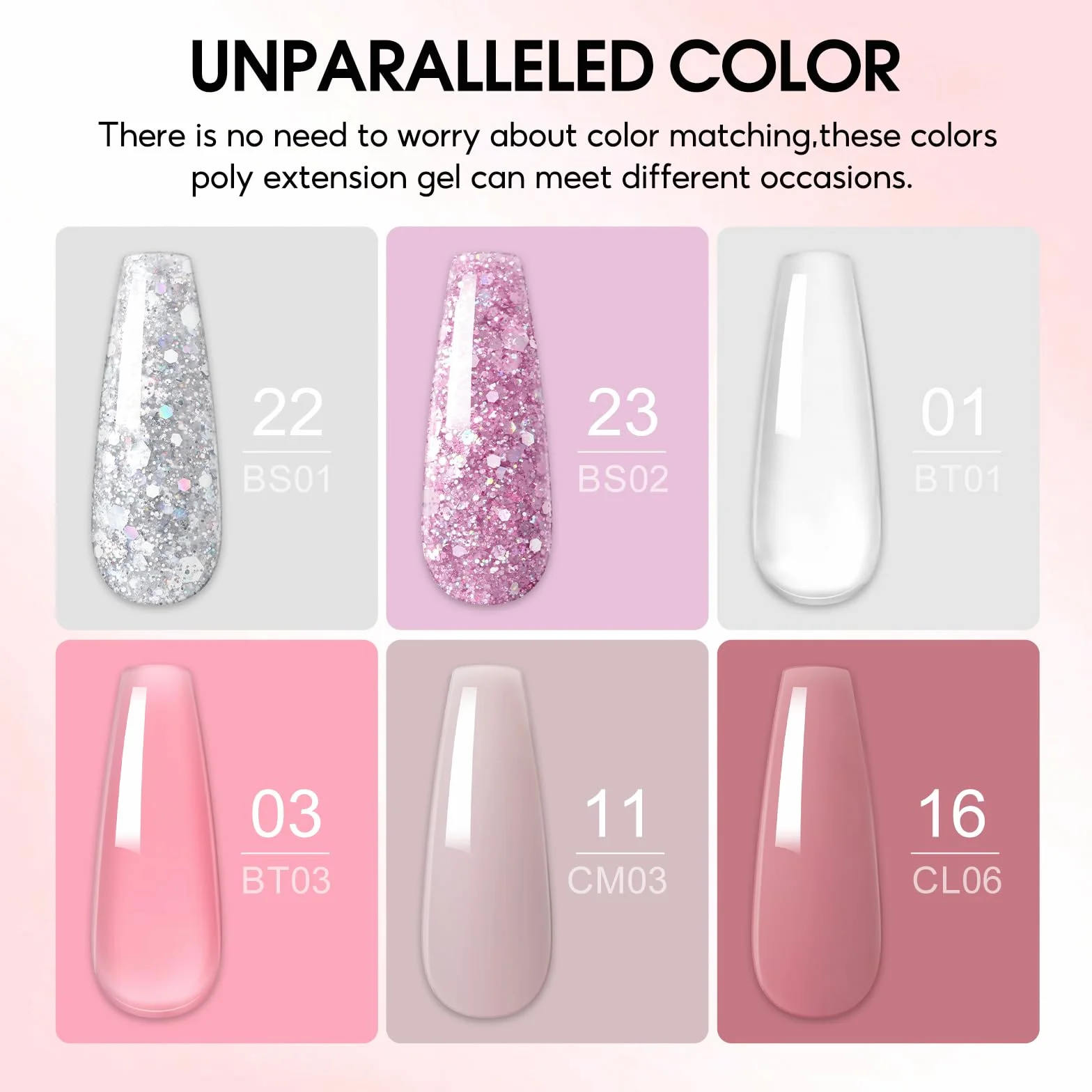 COSCELIA Poly Nail Gel Extension Kit 6 Colours 16ml Builder Kit Żel do paznokci z bazą i top coatem