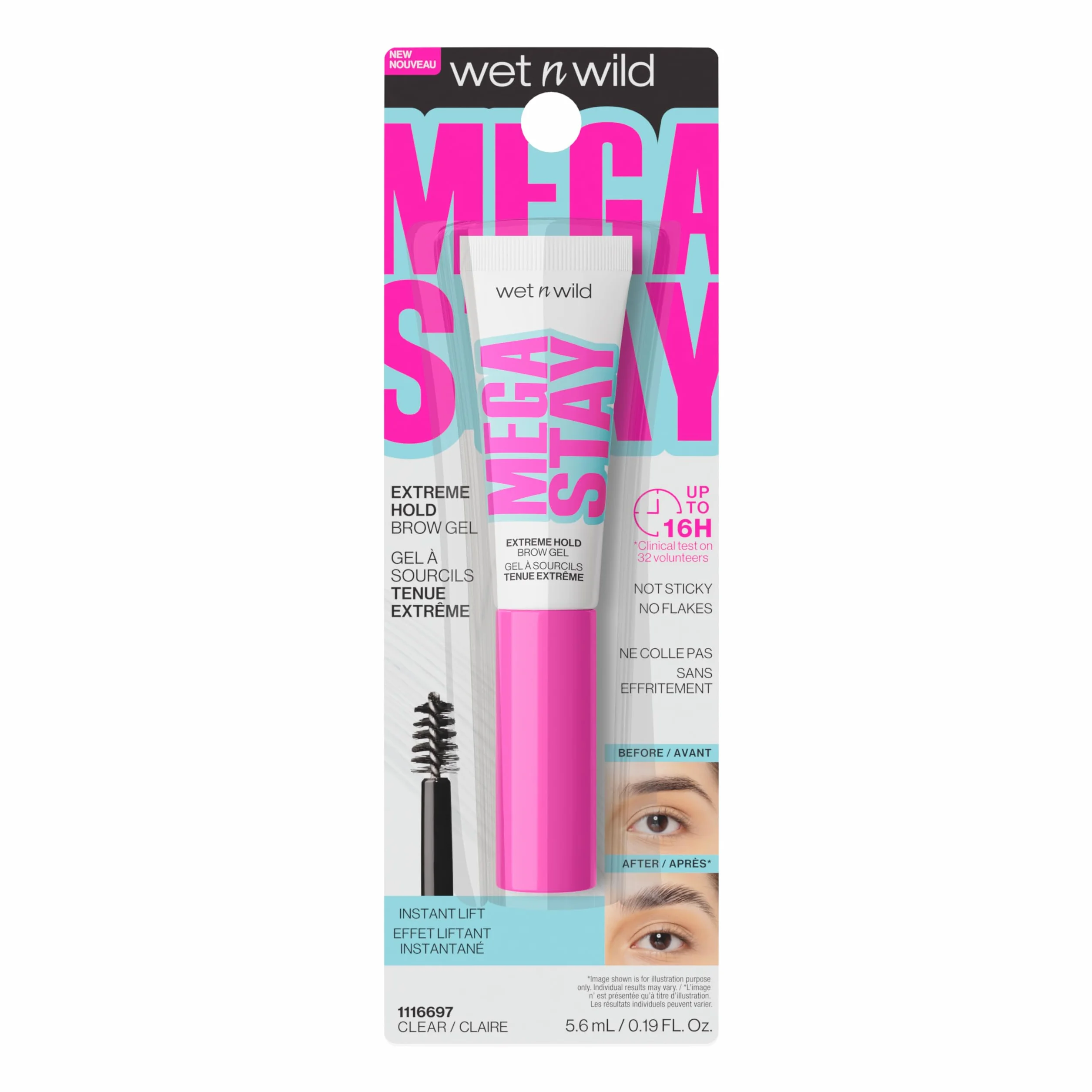 Wet n Wild Mega Stay Extreme Hold Brow Gel, Żel do Brwi, Bezbarwny, Trwałość 16h