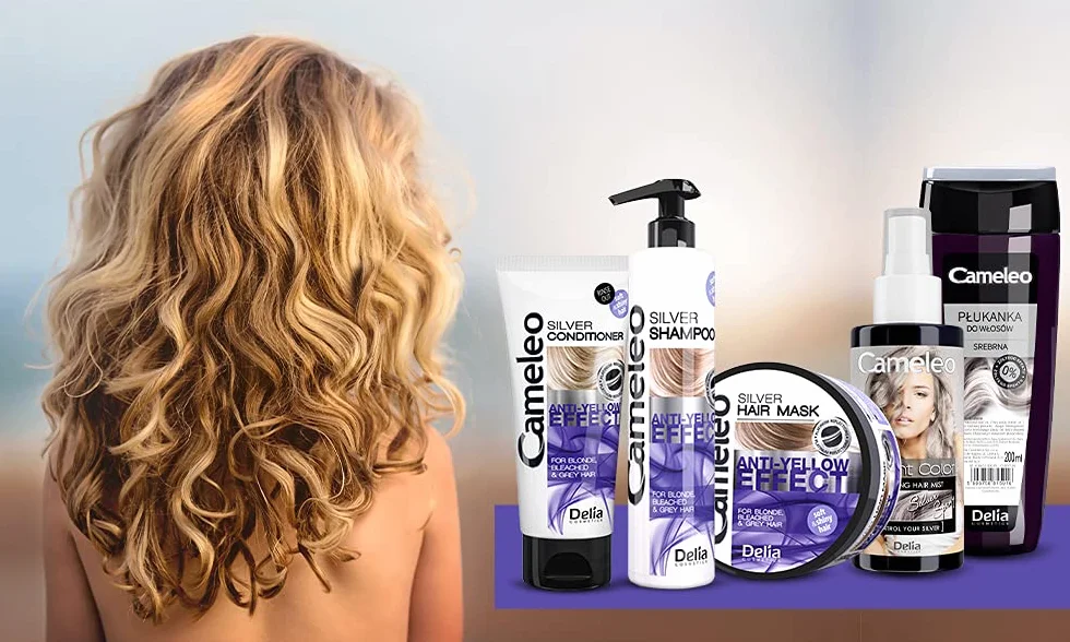 Cameleo Srebrne Serum do Włosów Blond Siwych Rozjaśnianych Przeciw Żółtym Odcieniom Ochrona UV z Olejem Makowym 55ml