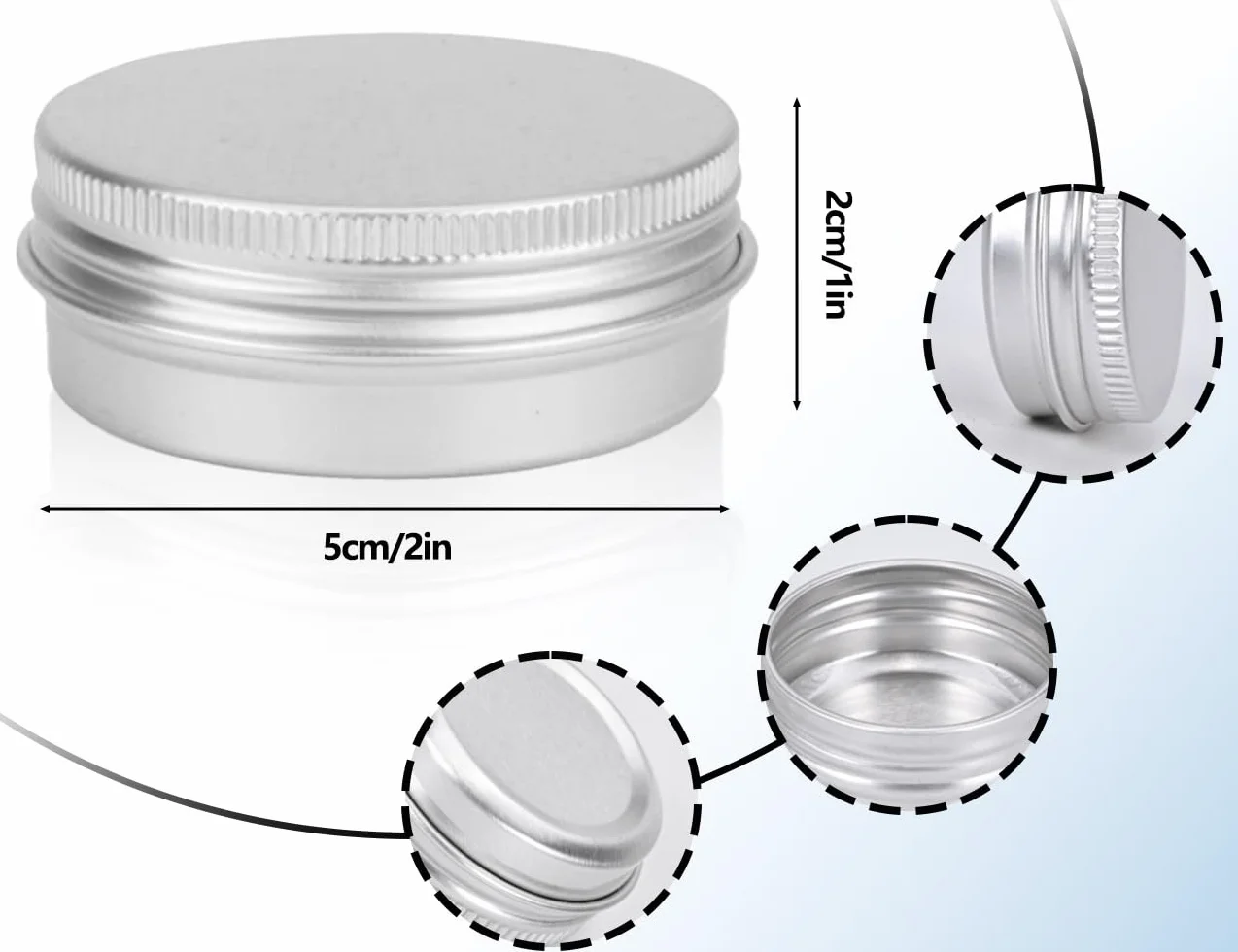 KAPSING 8 pustych pojemników aluminiowych, 30 ml, okrągłe, małe puszki, puste puszki z zakręcaną pokrywką, okrągłe, podróżne, słoiczki na krem, do kosmetyków, świec, balsamu, kremu