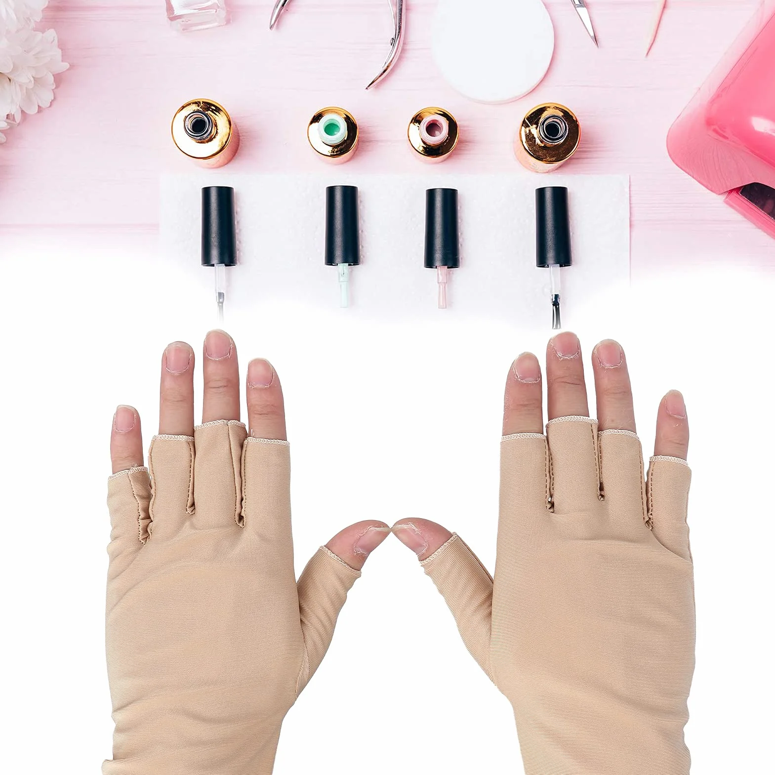 Rękawiczki do manicure odporne na promieniowanie UV bawełniane beżowe