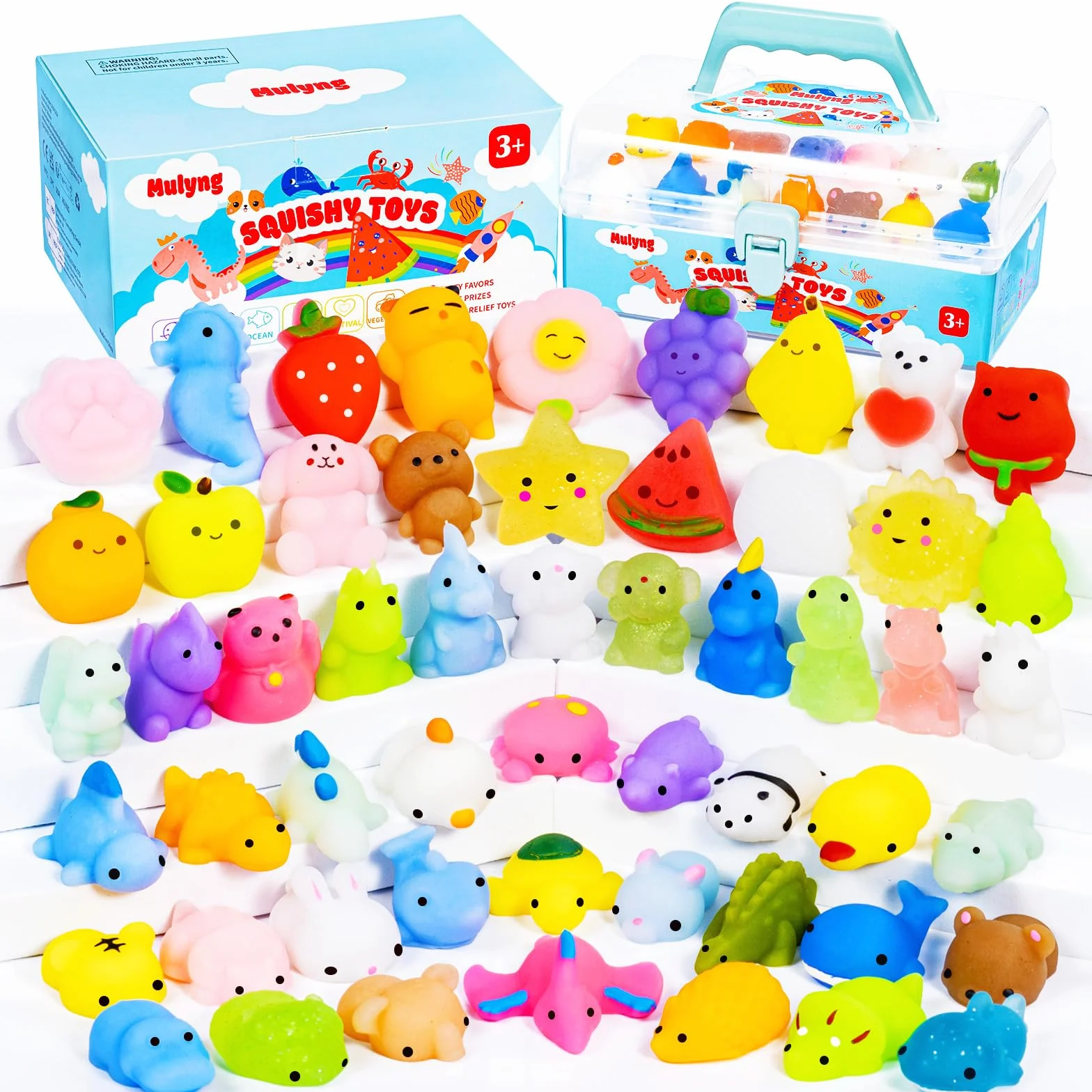Mochi Squishy Toys 80 Pack Mini Kawaii Squishies Fidget Toy with Storage Box for Kids Party Favor
