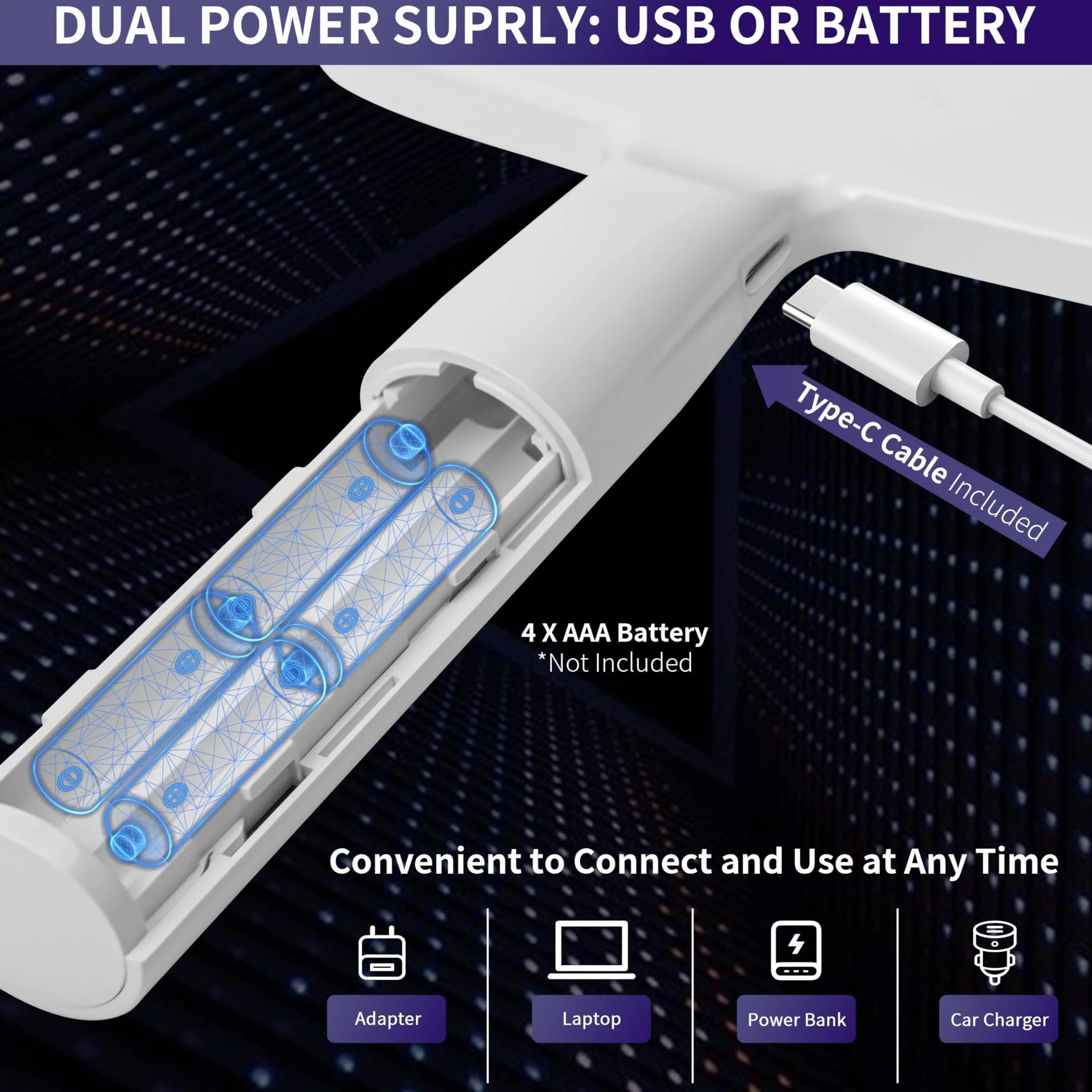 Auxmir Lusterko kieszonkowe LED z powiększeniem 1X/10x, ładowane przez USB, dwustronne lusterko ręczne, białe