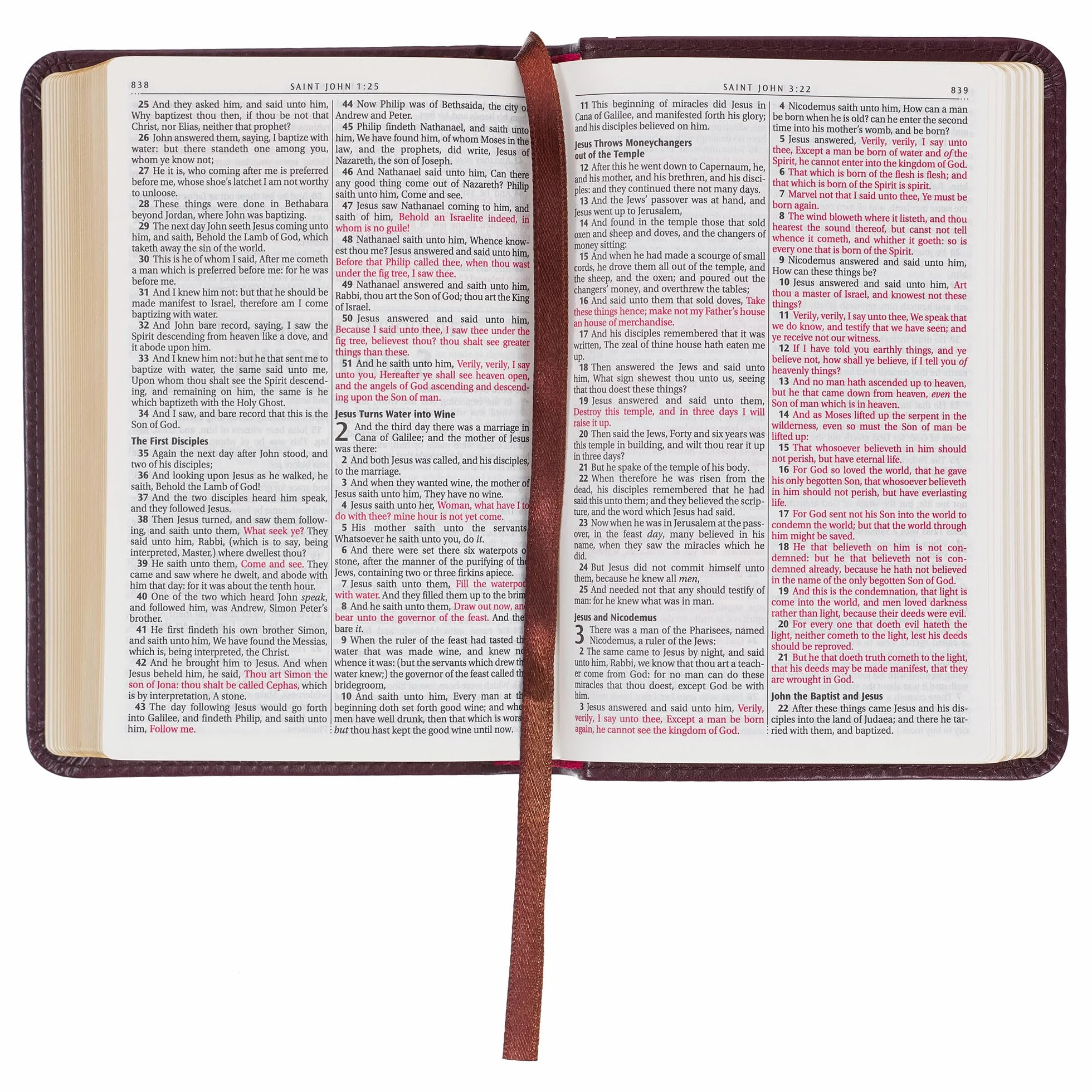 KJV Holy Bible, Mini Pocket Size, Faux Leather Red Letter Edition - Ribbon Marker, King James Version, Burgundy