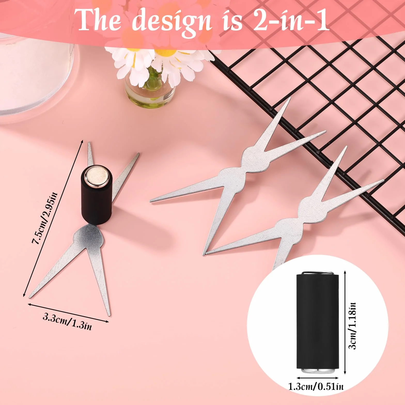 Zestaw Magnesów Kocie Oko, 2-w-1 Nożycowe Blaszki i Cylindryczne Magnesy Paznokci do French Tip Żelu Kocie Oko Przybory Zdobienia Paznokci do Domu Studia Salonu Manicure DIY
