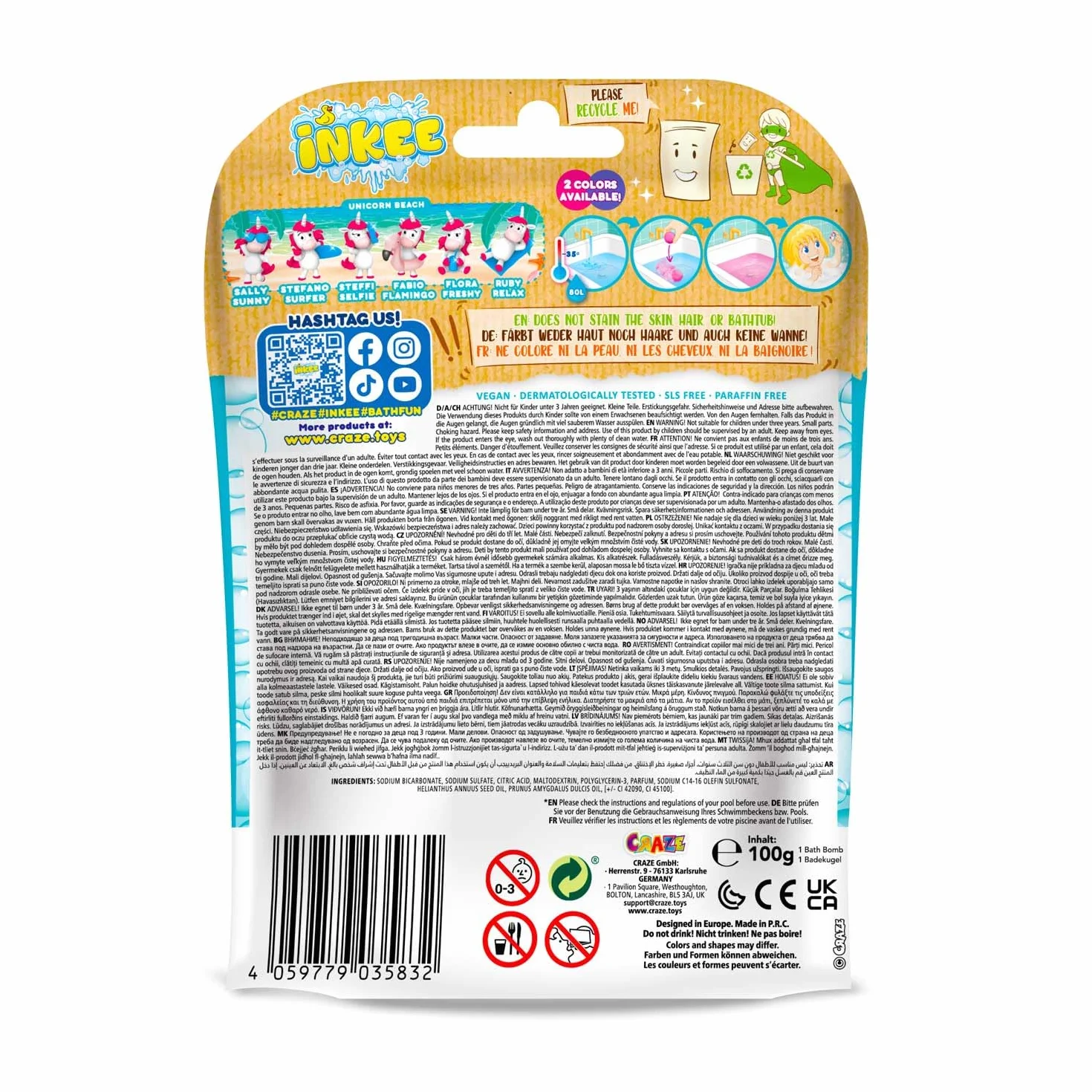 Inkee Craze Unicorn Beach Kula do Kąpieli Różowy 100 g