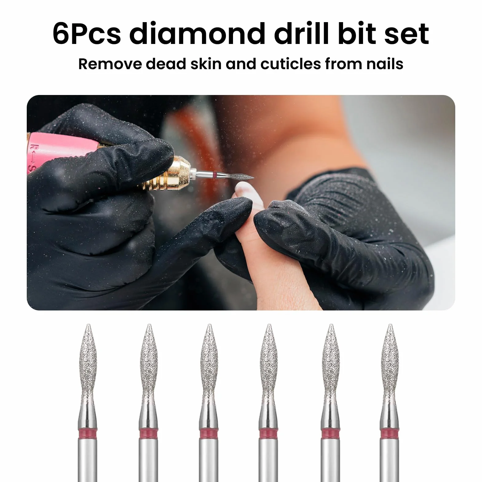 Lusofie 6-częściowy zestaw bitów do usuwania skórek z węglika spiekanego 3/81.3 cm wiertła do paznokci manicure pedicure