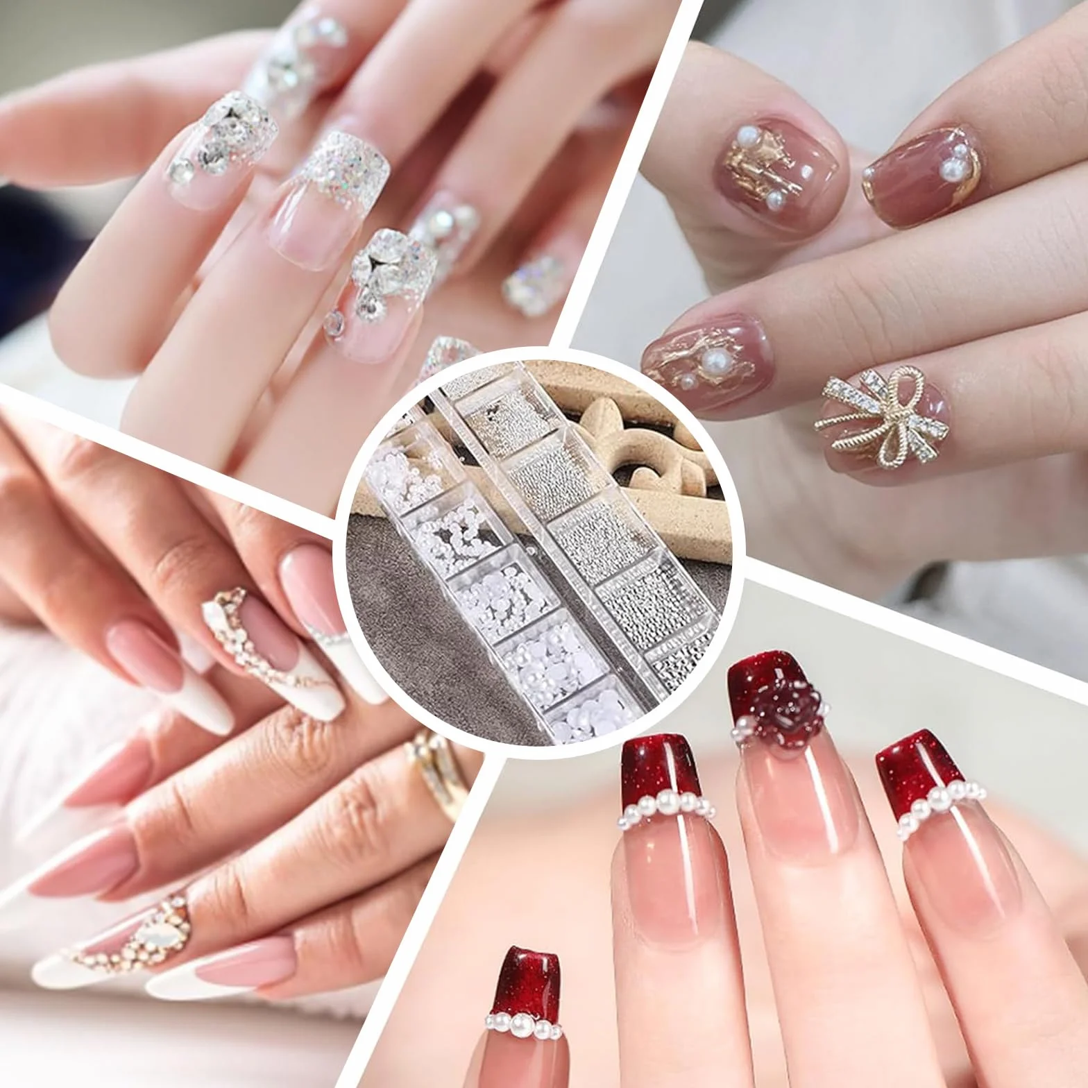 Nail Art kamienie stras białe koraliki płaskie do dekoracji paznokci 12 rastrów