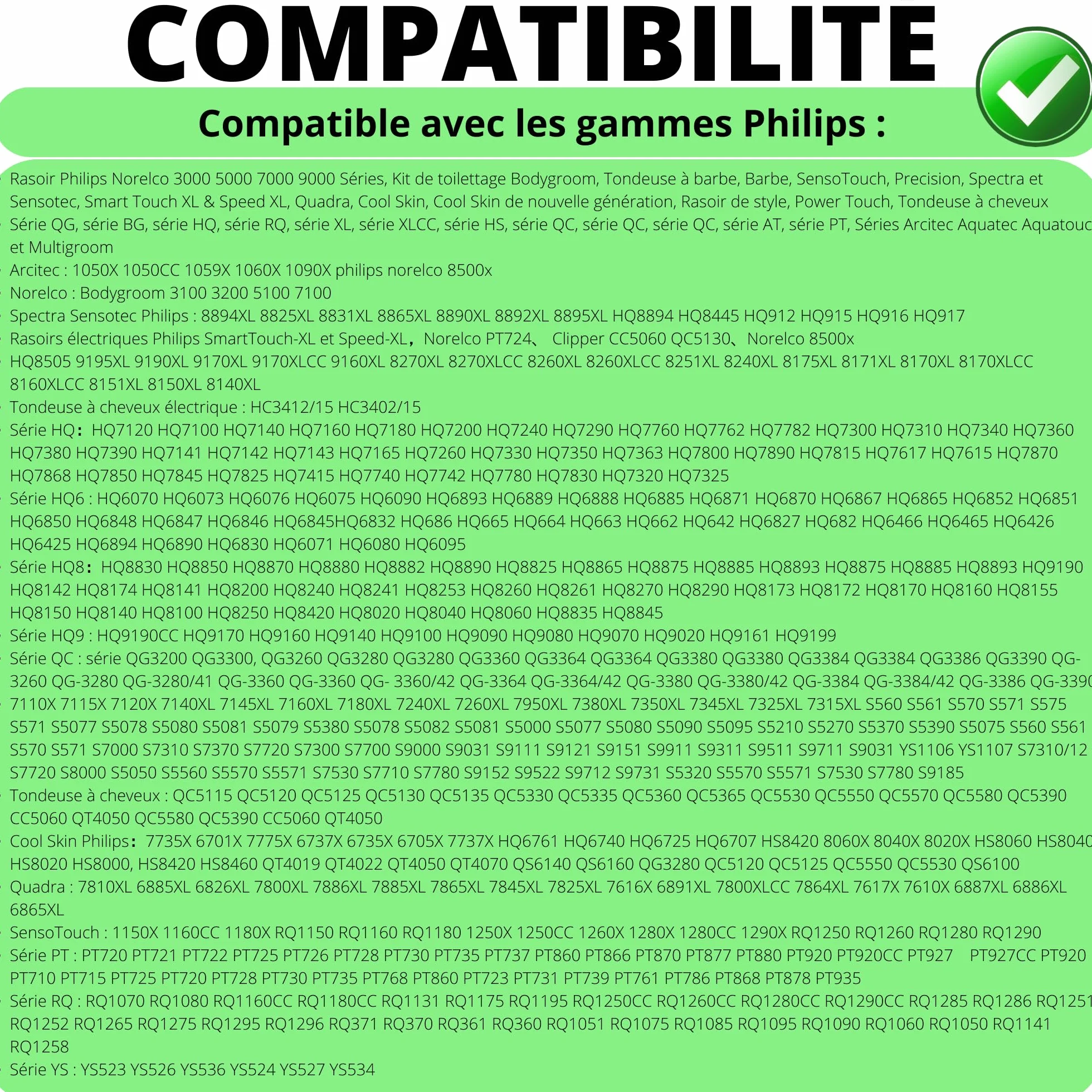 Ładowarka kompatybilna z Philips HQ8505 Series 3000 5000 7000 9000 Multigroom Grooming Bodygroom Arcitec Sensotouch Speed XL Elektryczny trymer do brody Phonillico®