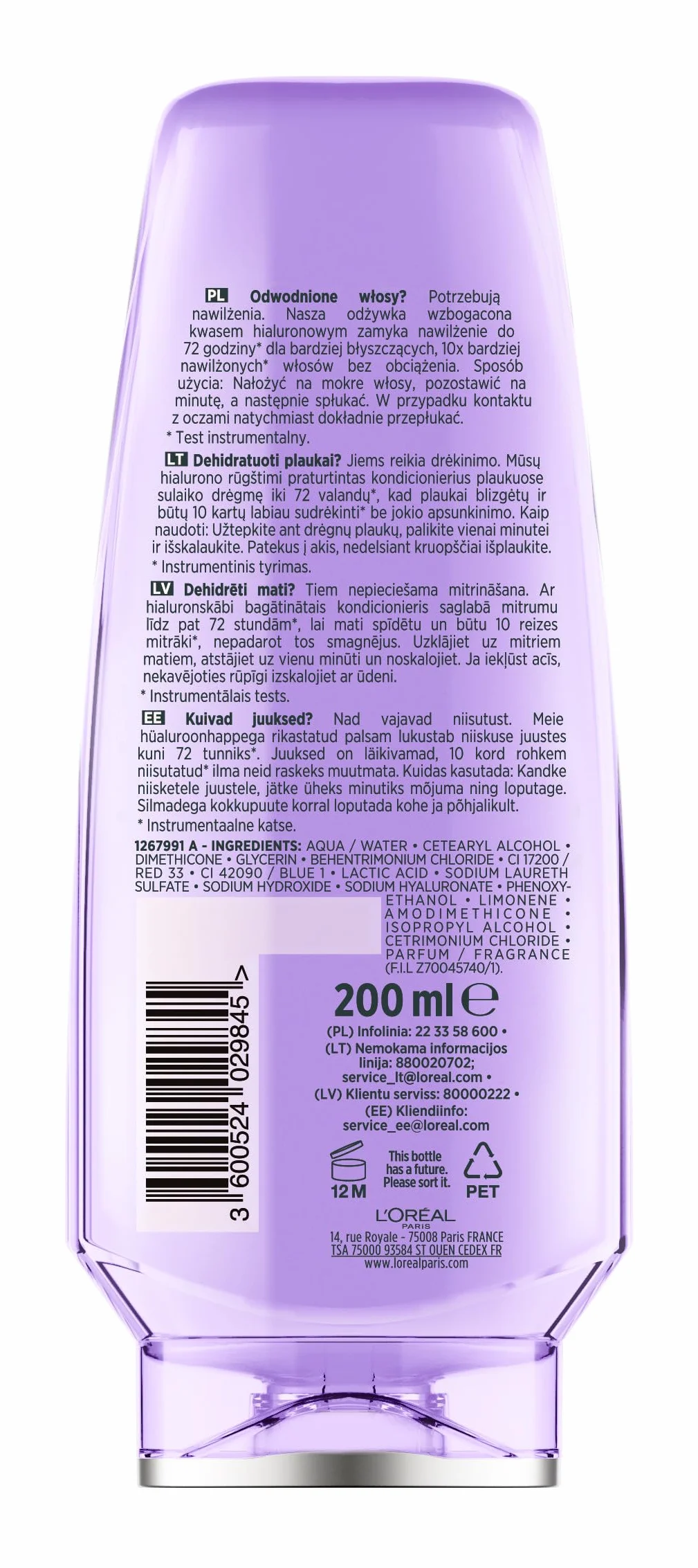 Elseve Hyaluron Plump, odżywka nawilżająco-scalająca, 200 ml