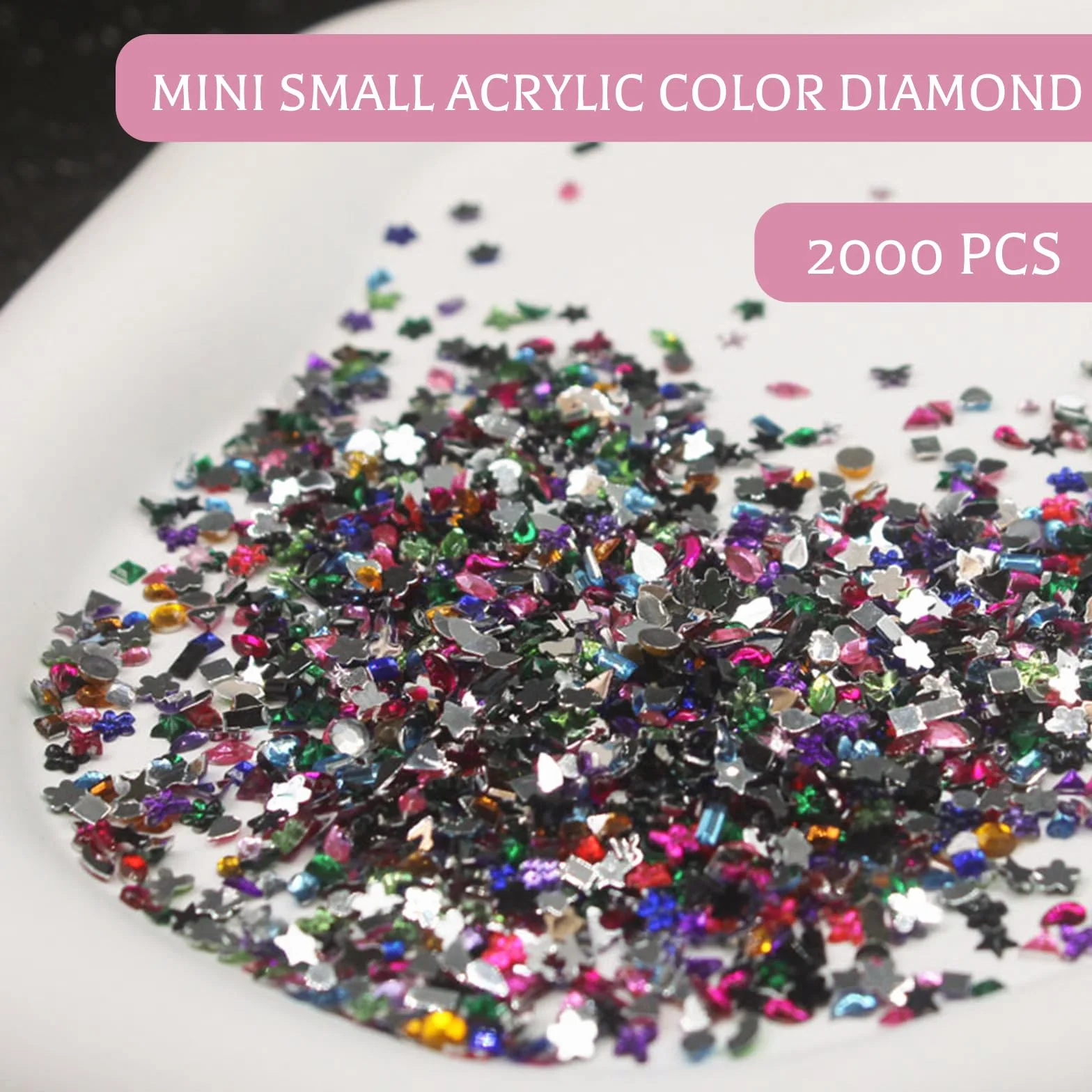 BelleVive 2000 sztuk kolorowych zawieszek ze strasu do zdobienia paznokci 3D mini serce gwiazda kwiat diamenty